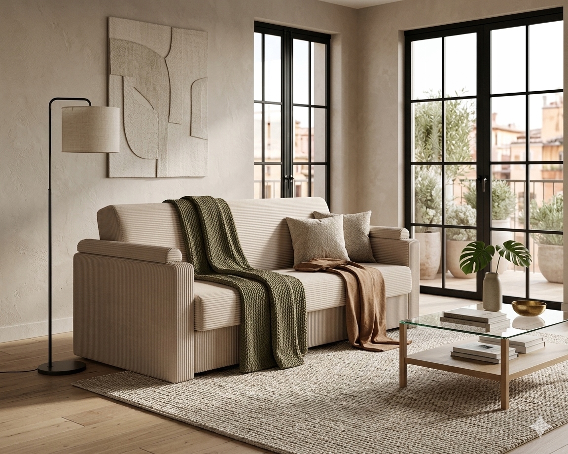 Pohovka Vibo s funkcí spaní, rozkládací systém italského typu matrace 140×200