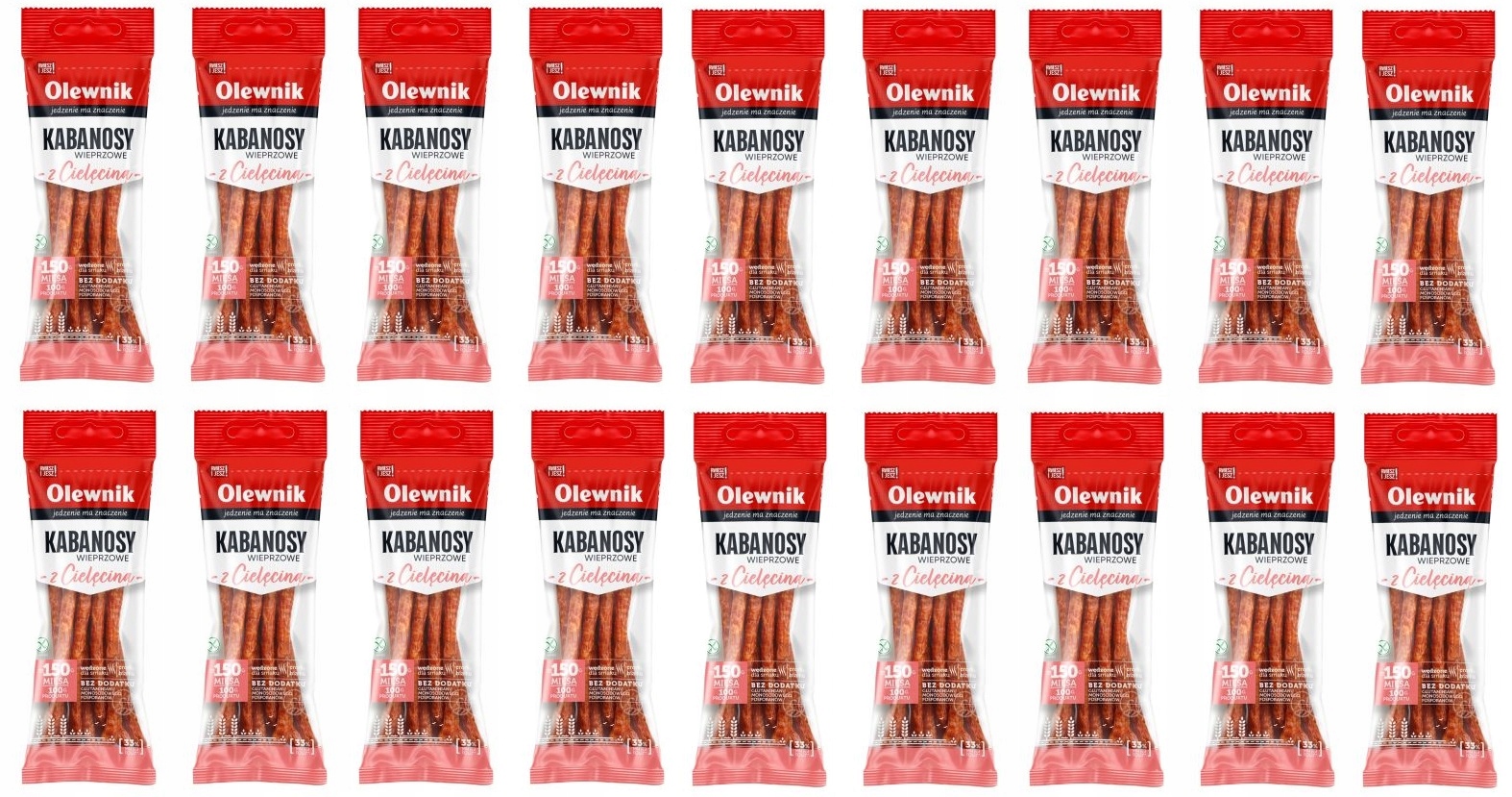 Levně 18 x 105 g Olewnik Vepřové kabanosy s telecím masem Karton