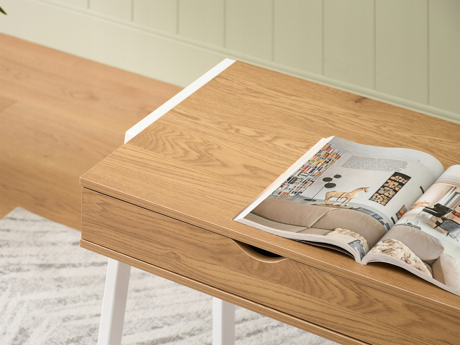 MAŁE BIURKO SKANDYNAWSKIE SEKRETARZYK 100 CM Z SZUFLADAMI LUND DĄB - BIAŁY Kolor mebla biały dąb złoty