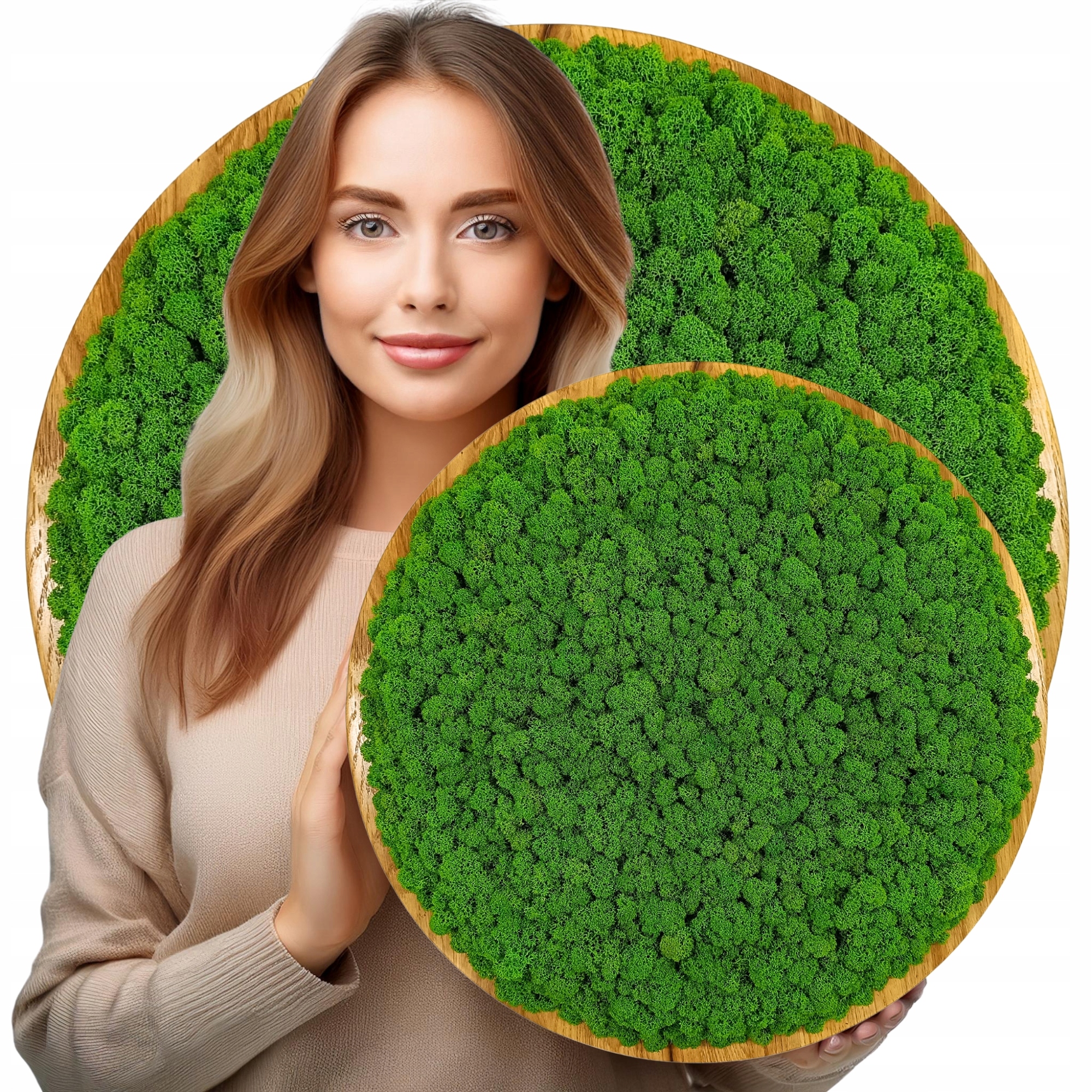 Kulatý Obraz Z Mechu na dubovém kruhu 40 cm mech chrobotek Živý Obraz