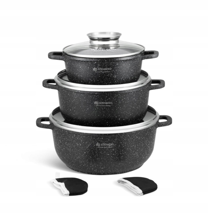 Sada velkých hrnců s mramorovou povrchovou úpravou 6 ks na indukci a plyn