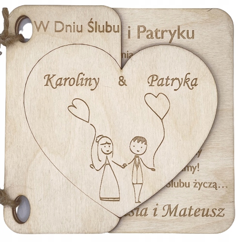 

Drewniana Kartka na Pamiątkę Ślubu dla Męża Żony