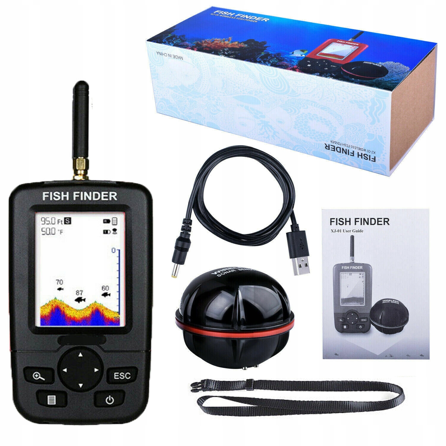 Echosonda Wędkarska Bezprzewodowa Sonar do Łódki Zanętowej Zestaw