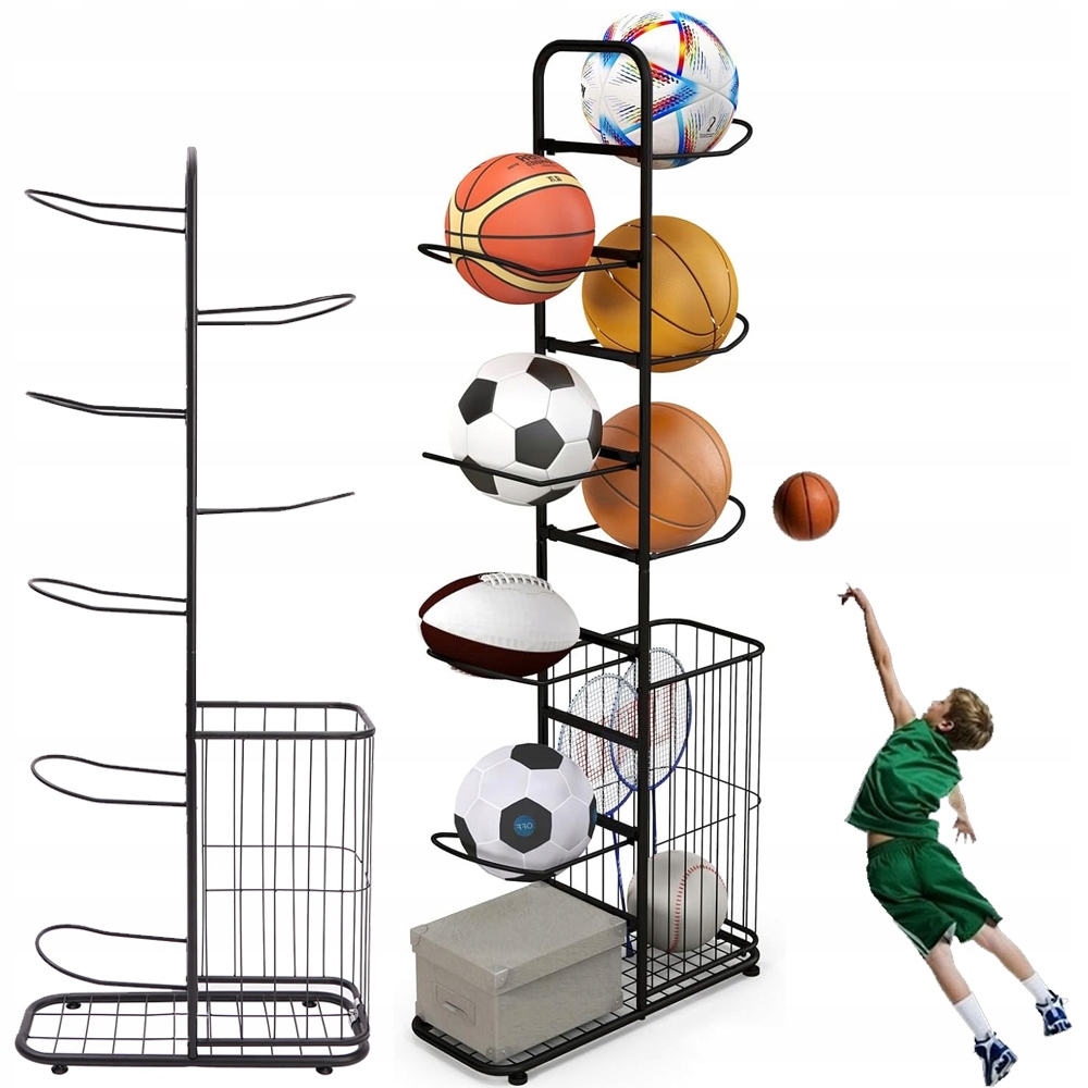Stojan na míčky 7-úrovňový s košem, kovový, nepoužitý