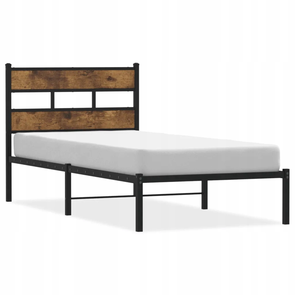 Černý rám postele s opěrkou hlavy 196 x 95 x 91,5 cm, kouřový dub