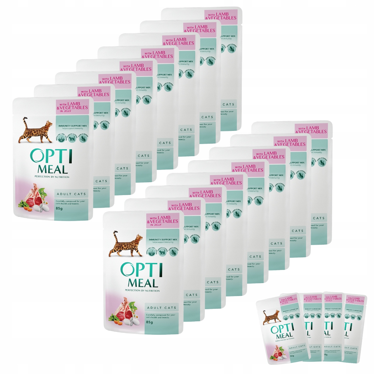Mokré krmivo pro kočky 48x85 g s jehněčím masem a zeleninou Optimeal