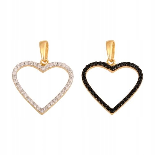 Přívěsek Zlatý 585 srdíčko zirkony z jedné, černé kameny z druhé