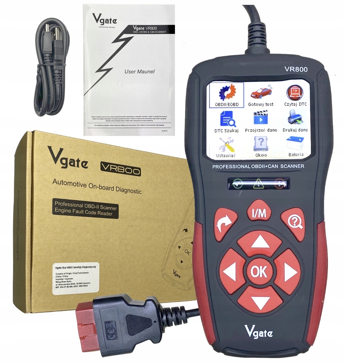 Vgate VR800 Interfejs diagnostyczny Tester SKANER OBD2 PL