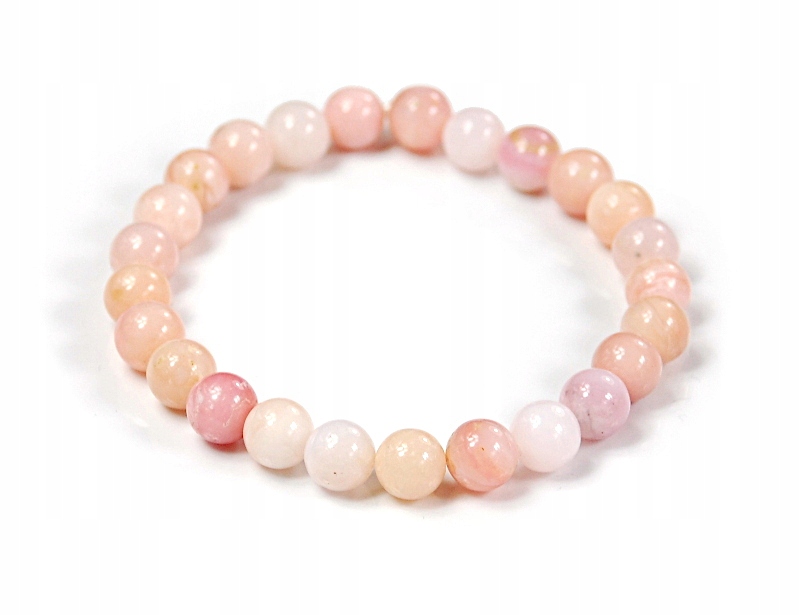 Bransoletka naturalny różowy Opal gładkie kulki 8mm Peru andyjski na gumce