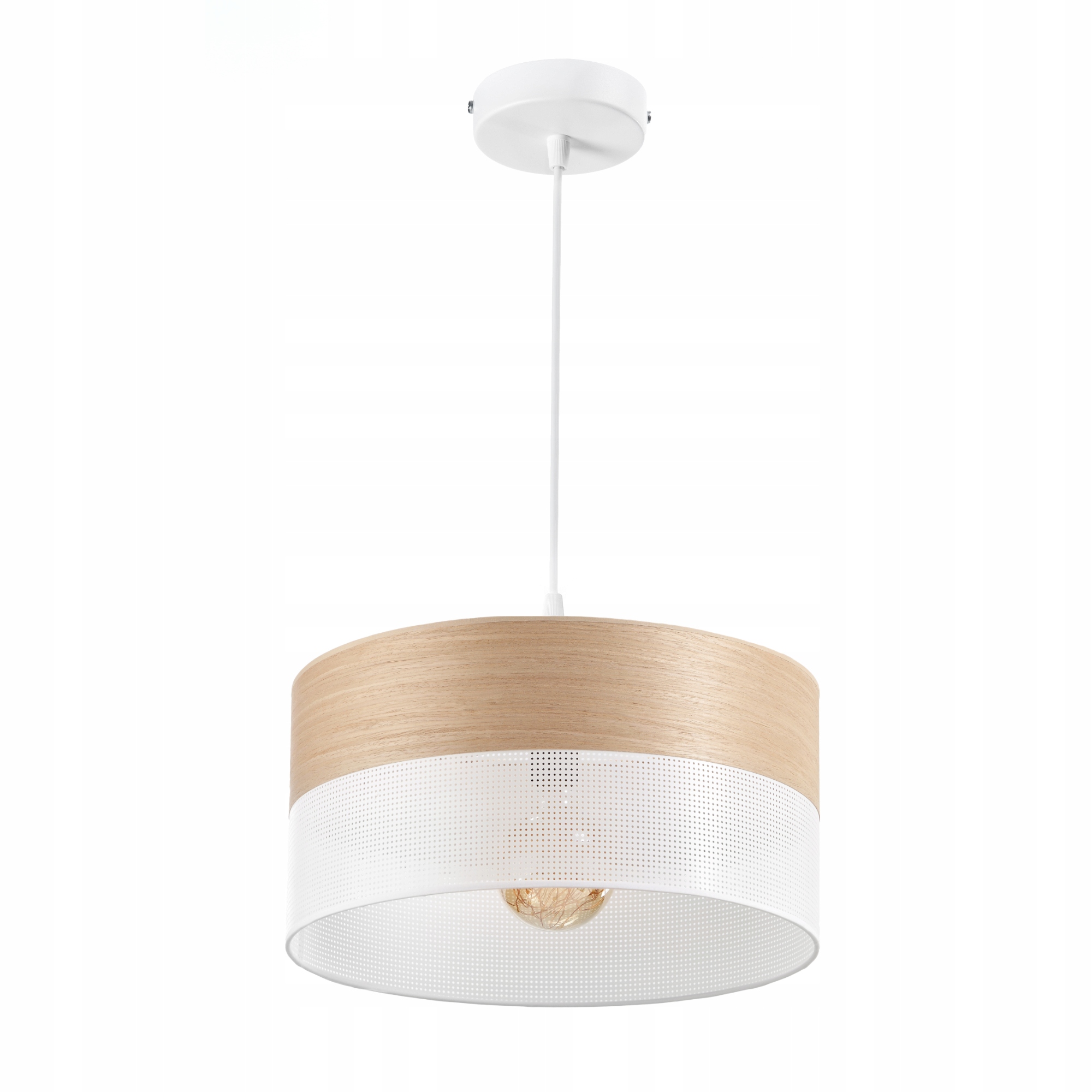 Lampa Wisząca Sufitowa Led Żyrandol Abażur Z Dziurkami Drewno 30 CM E27