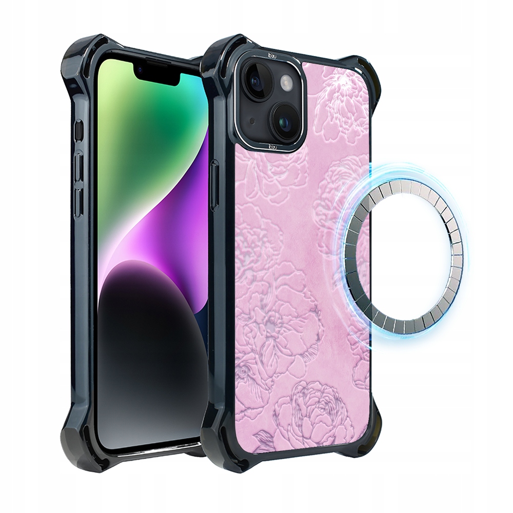Pouzdro pro iPhone 14 Plus Ibizu DropGuard Ultra s MagSafe, růžové pivoňky