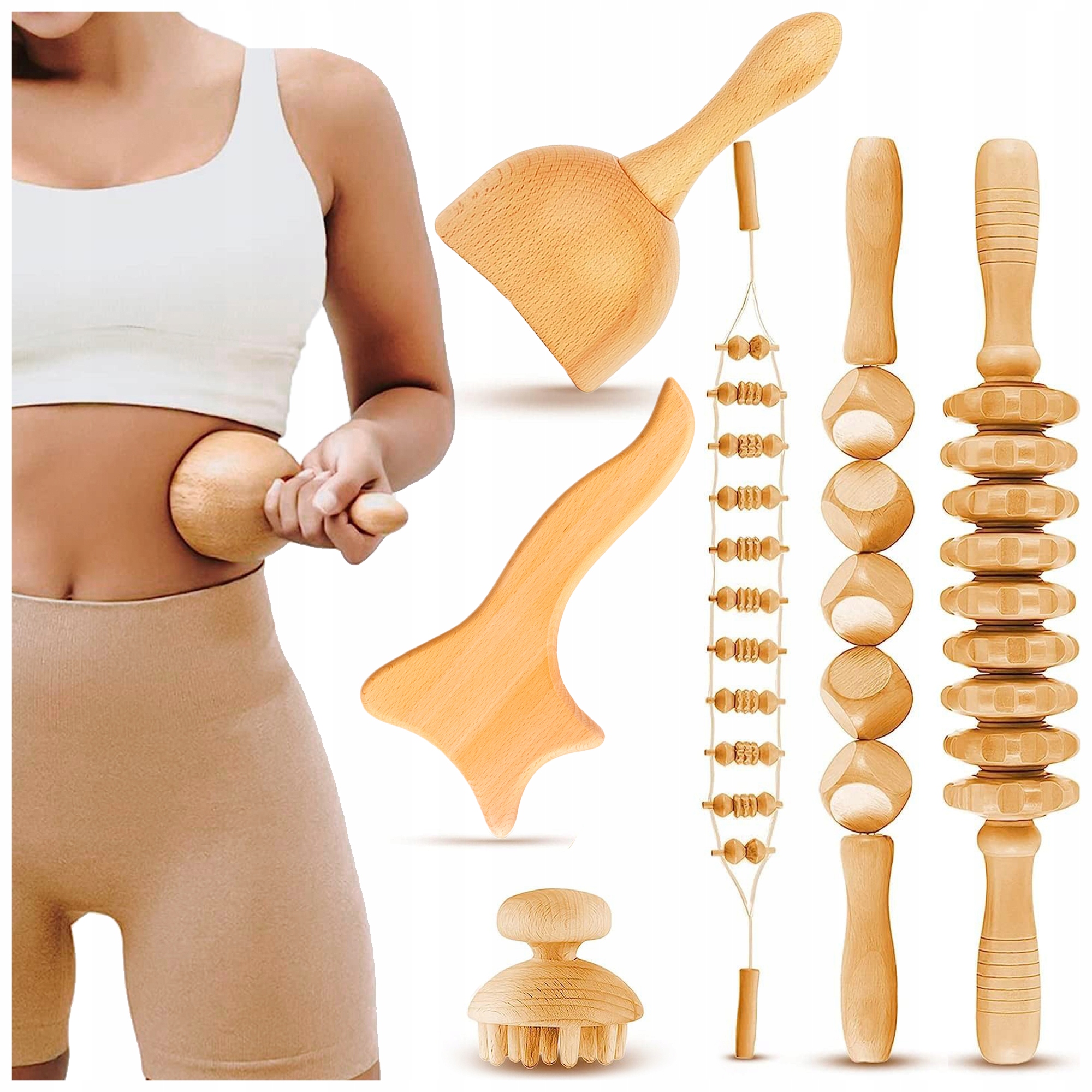 Zestaw Do Masażu Całego Ciała Maderoterapia Drewniany 6w1 Cellulit Limfa