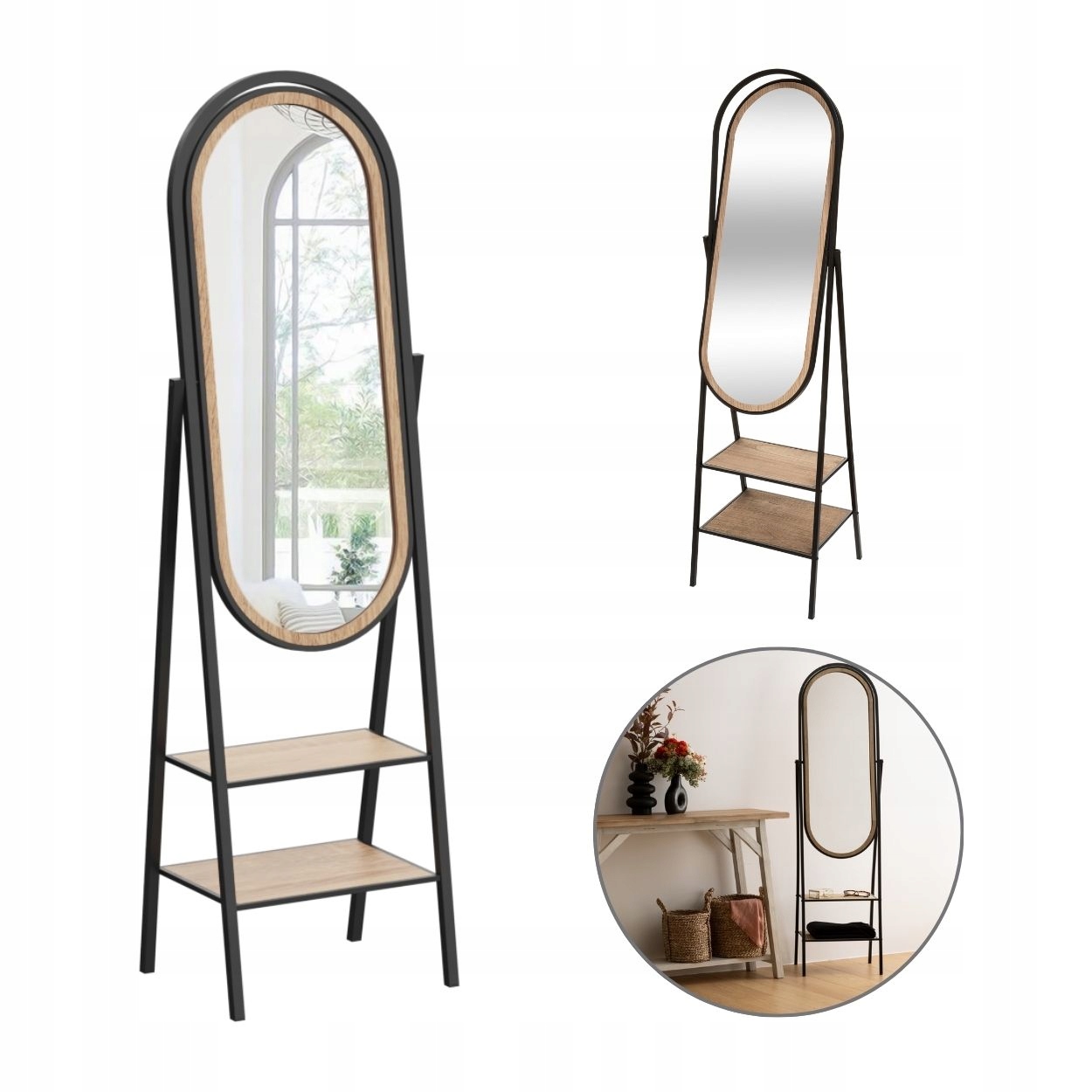 Zrcadlo S Otočnými Policemi 160 X 44 CM Do Předsíně Loftového Šatníku