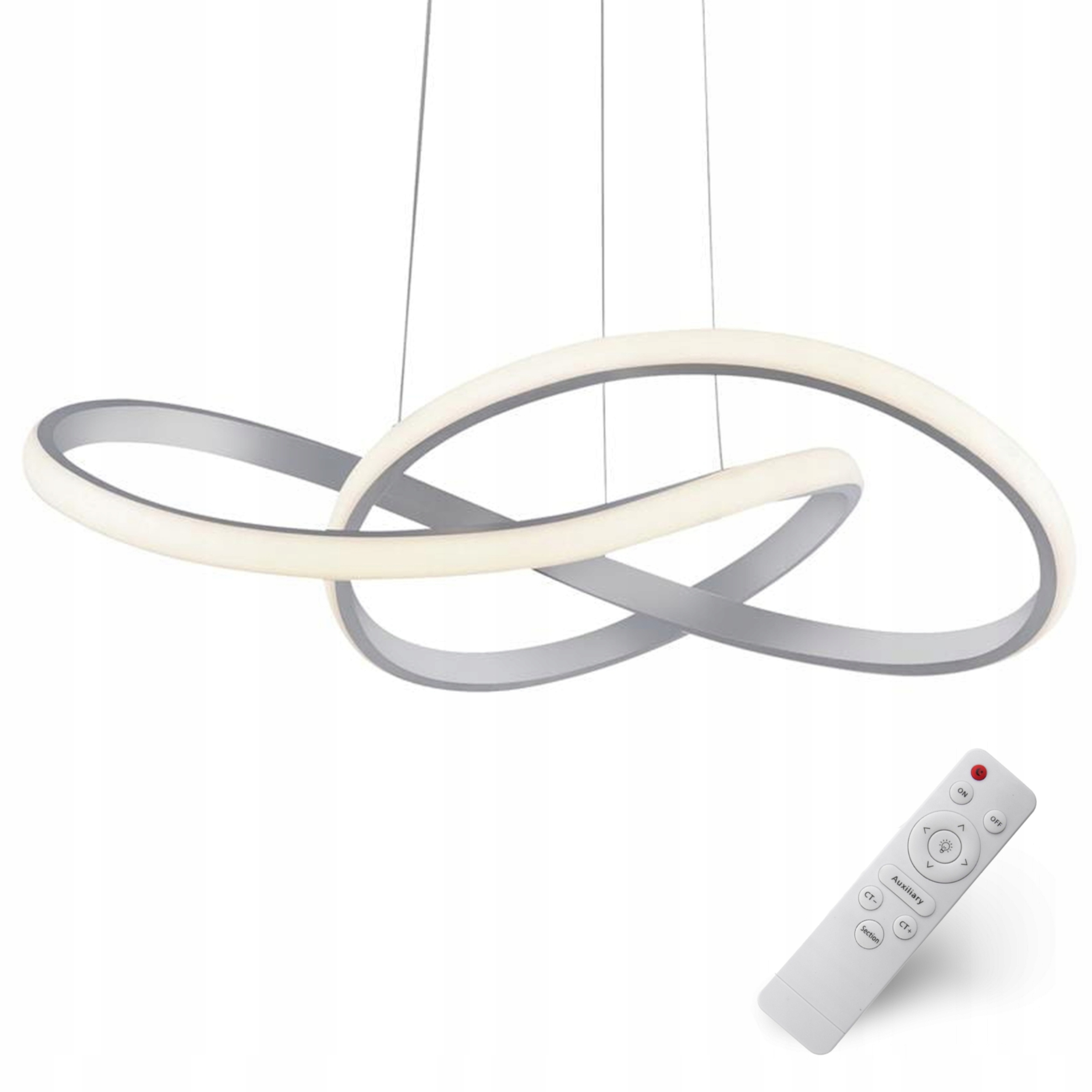 Závěsná Lampa Stříbrná Chrom 55 CM Led Lustr 3 Barvy Moderní Dálkový Ovladač