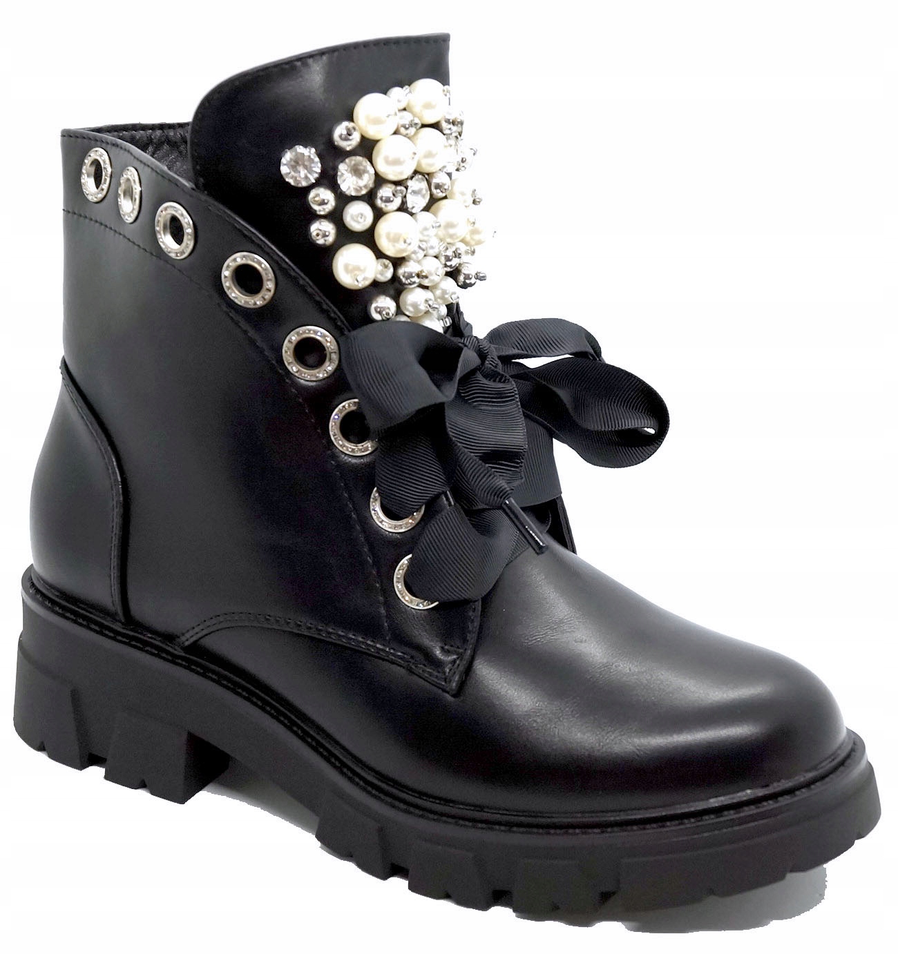 

Botki Trapery Cyrkonie Perły Workery Ocieplone 39