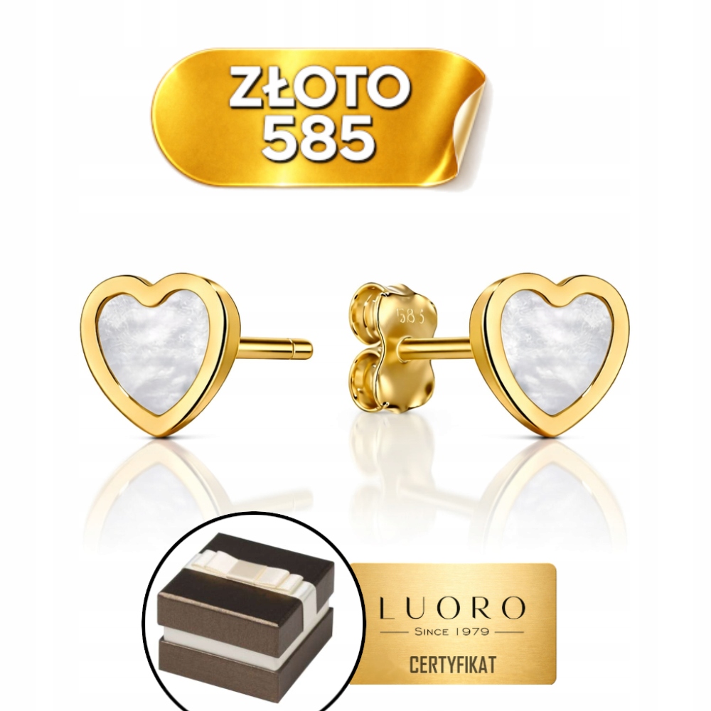 Náušnice Zlaté 585 14K Srdce Perlová Hmota Tyčinka 8 MM Elegantní Dárek