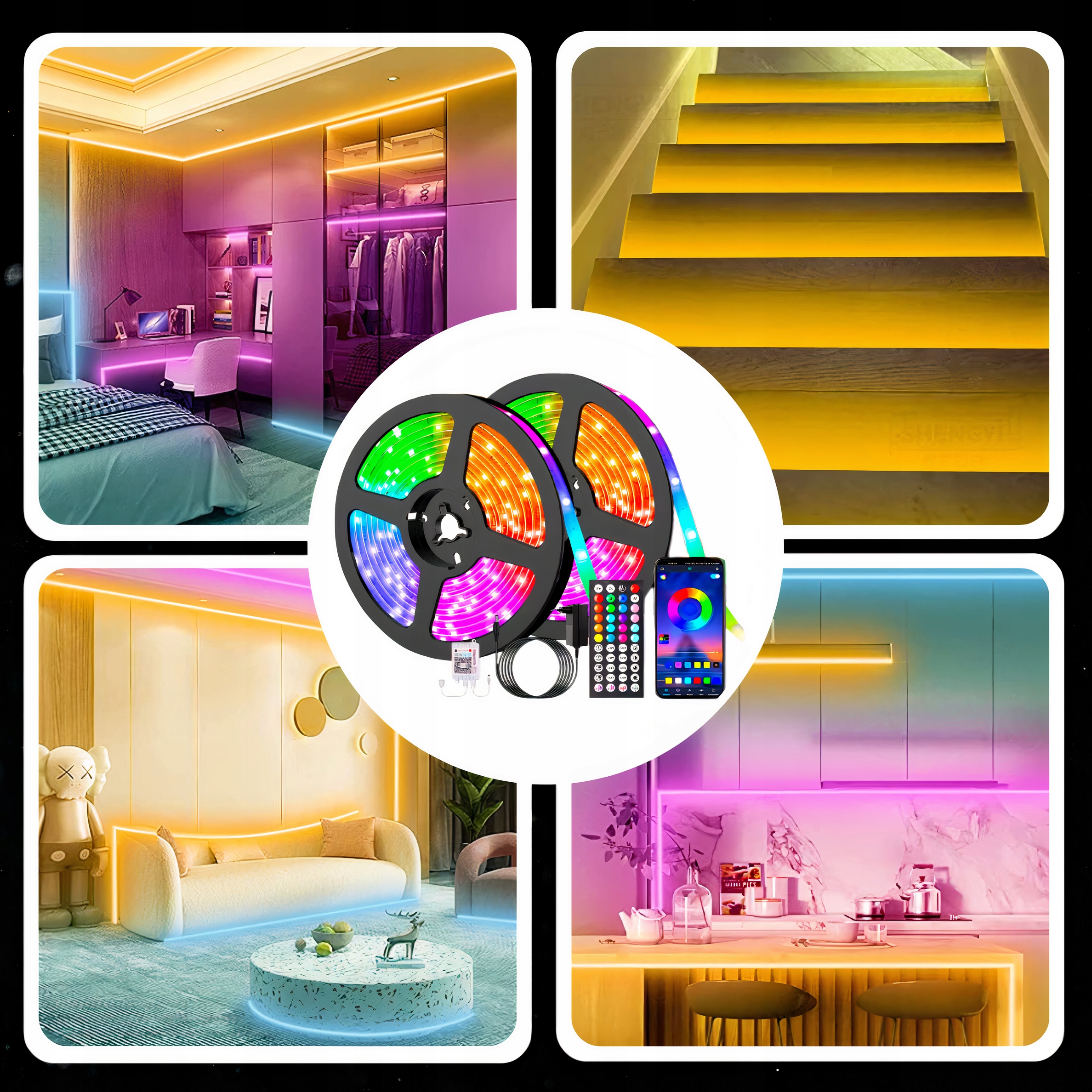 TAŚMA LED RGB KOLOROWA 5M BLUETOOTH PASEK STEROWANIE MUZYKĄ APLIKACJA PILOT Napięcie (V) 12V DC