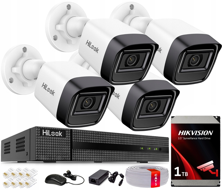 ZESTAW MONITORINGU IP 4 KAMERY 4MPX 2K+ IR20M HILOOK HIKVISION POE 1TB HDD