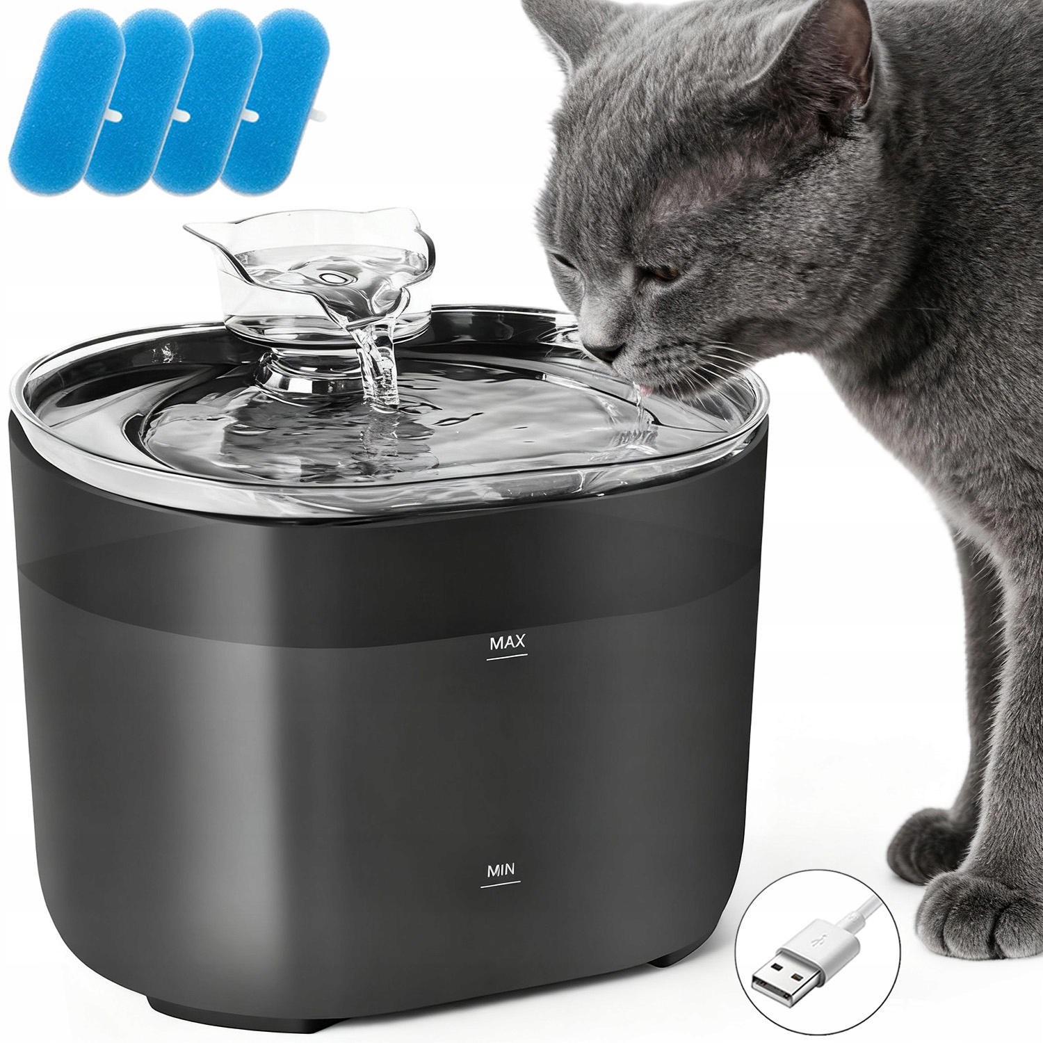 Levně Napáječka Fontána Automatický Dávkovač Vody Pro Kočky Psa Králíka 2,2 L