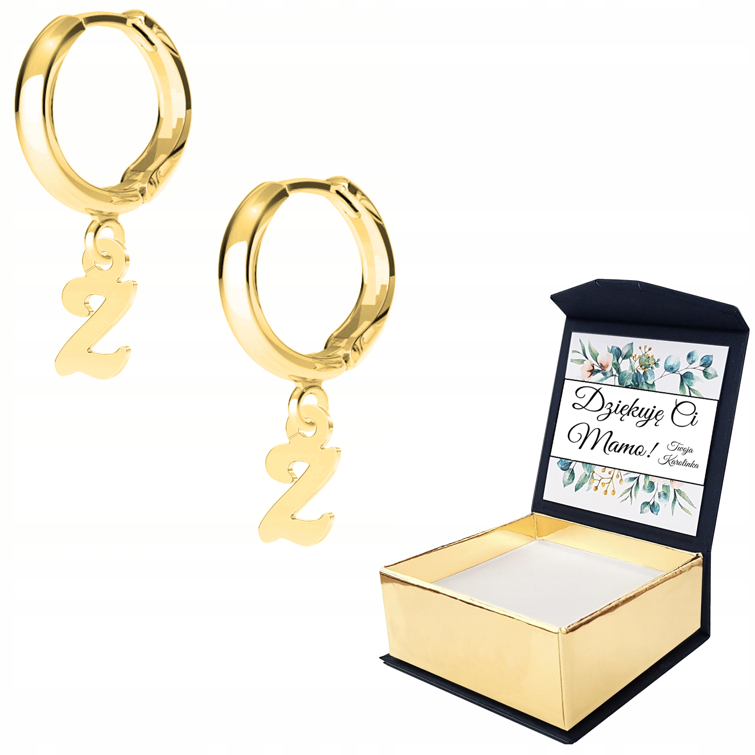 Náušnice zlaté Malé písmeno Z s písmenem Vlastní Potisk