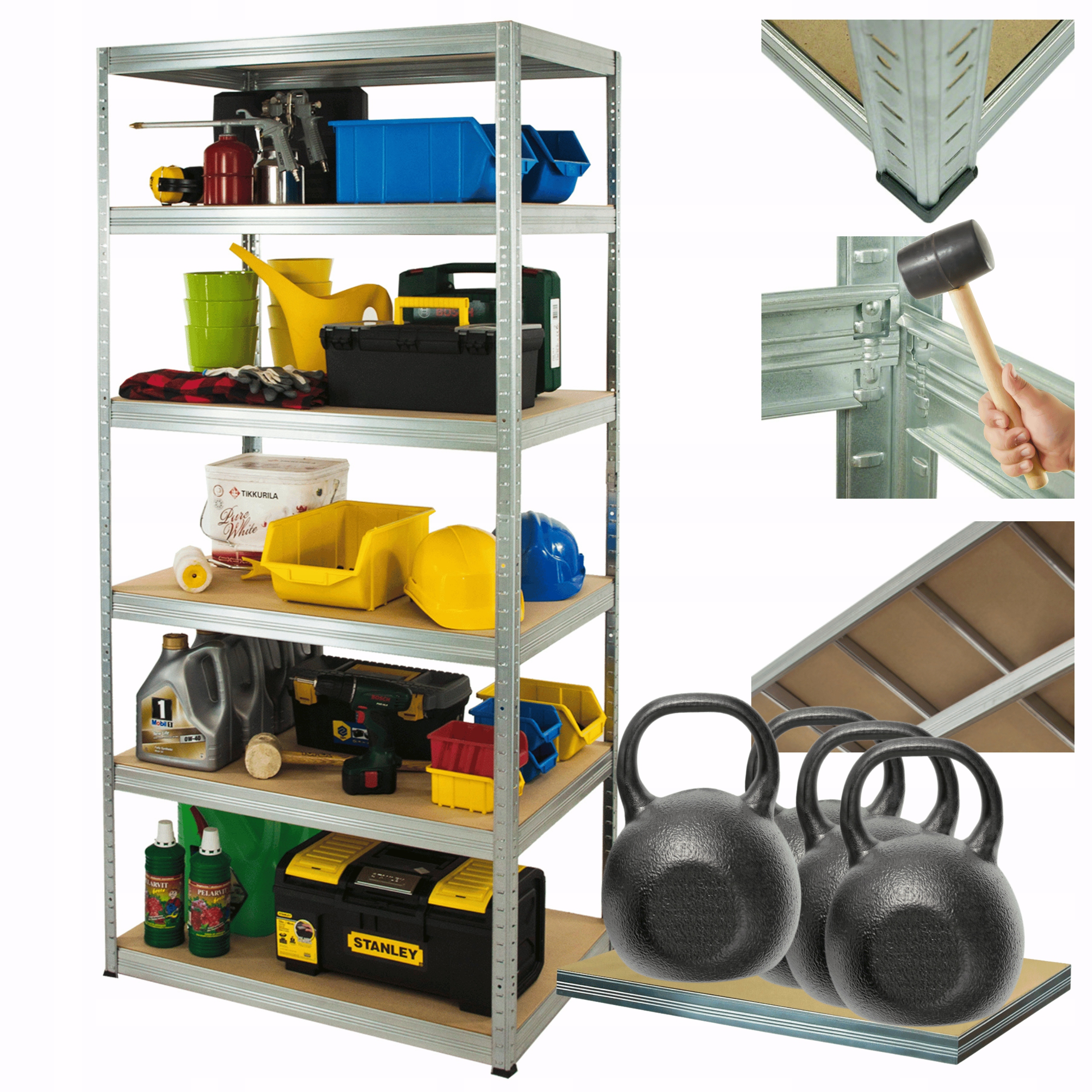 Kovový skladovací regál pozinkovaný Helios 213x75x40 cm 6Px400 kg Pevný