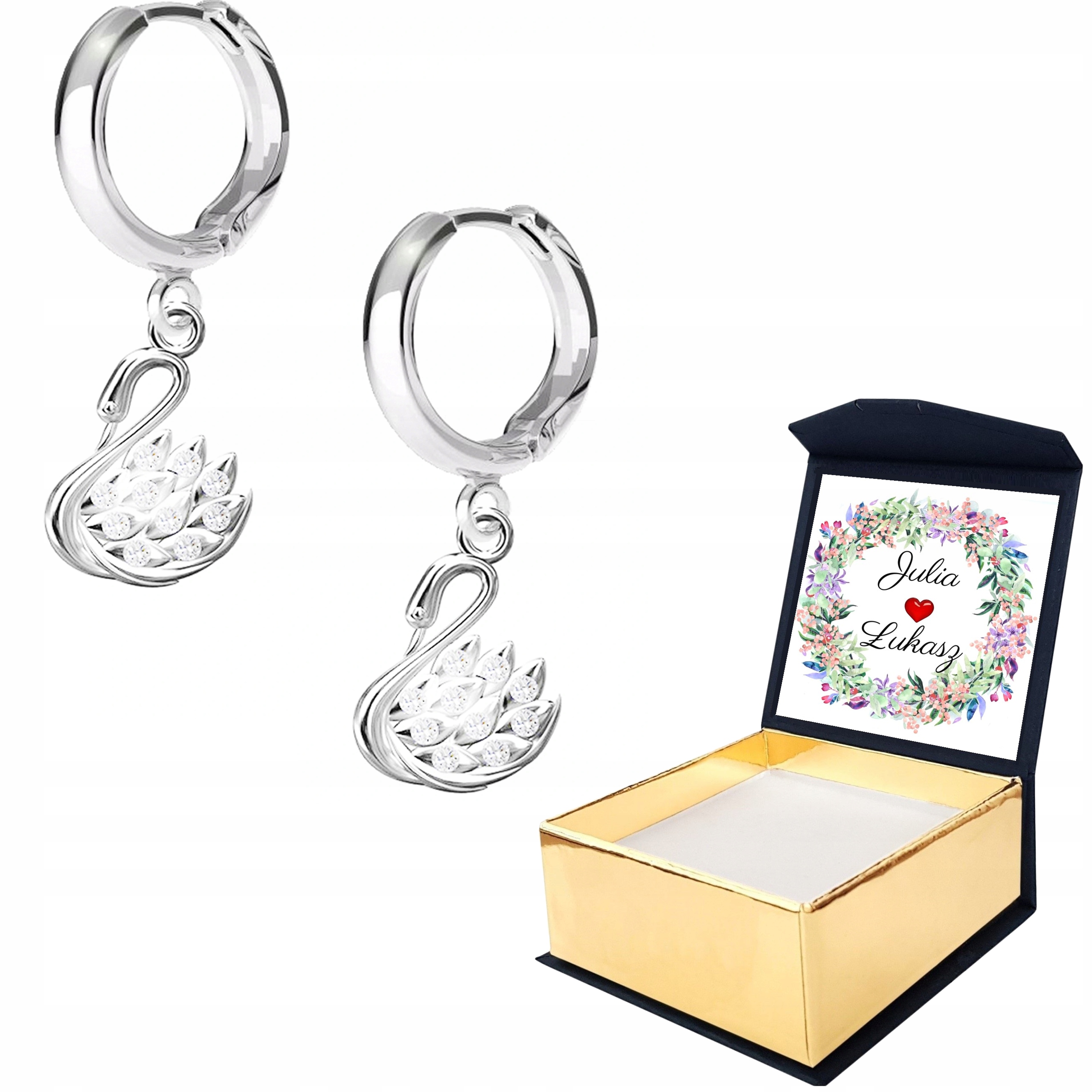 

Kolczyki srebrne Łabędź Swarovski Własny Nadruk
