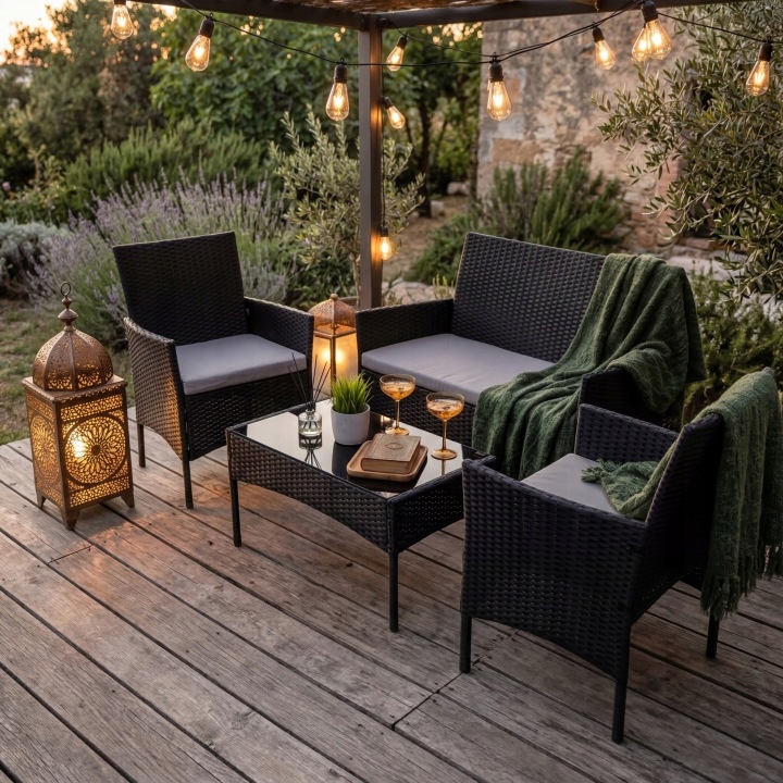 ZESTAW MEBLI OGRODOWYCH RATTAN CZARNY NA TARAS FOTELE SOFA STOLIK Producent Platan Sofa