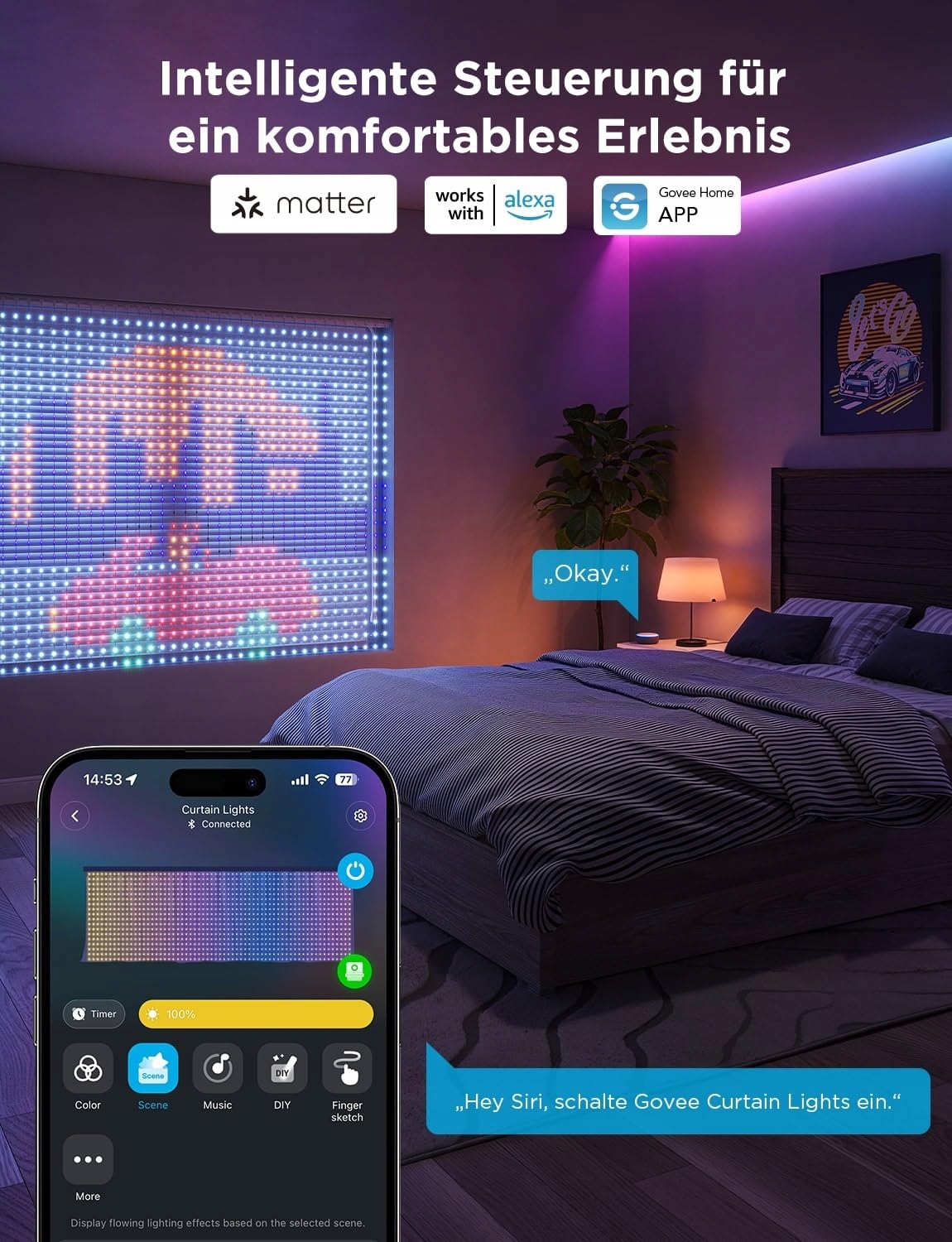 KIMUWOTE Kurtyna Świetlna 2x2m 200 LED Wodoodporna USB Ciepła Biała — miniatura 13