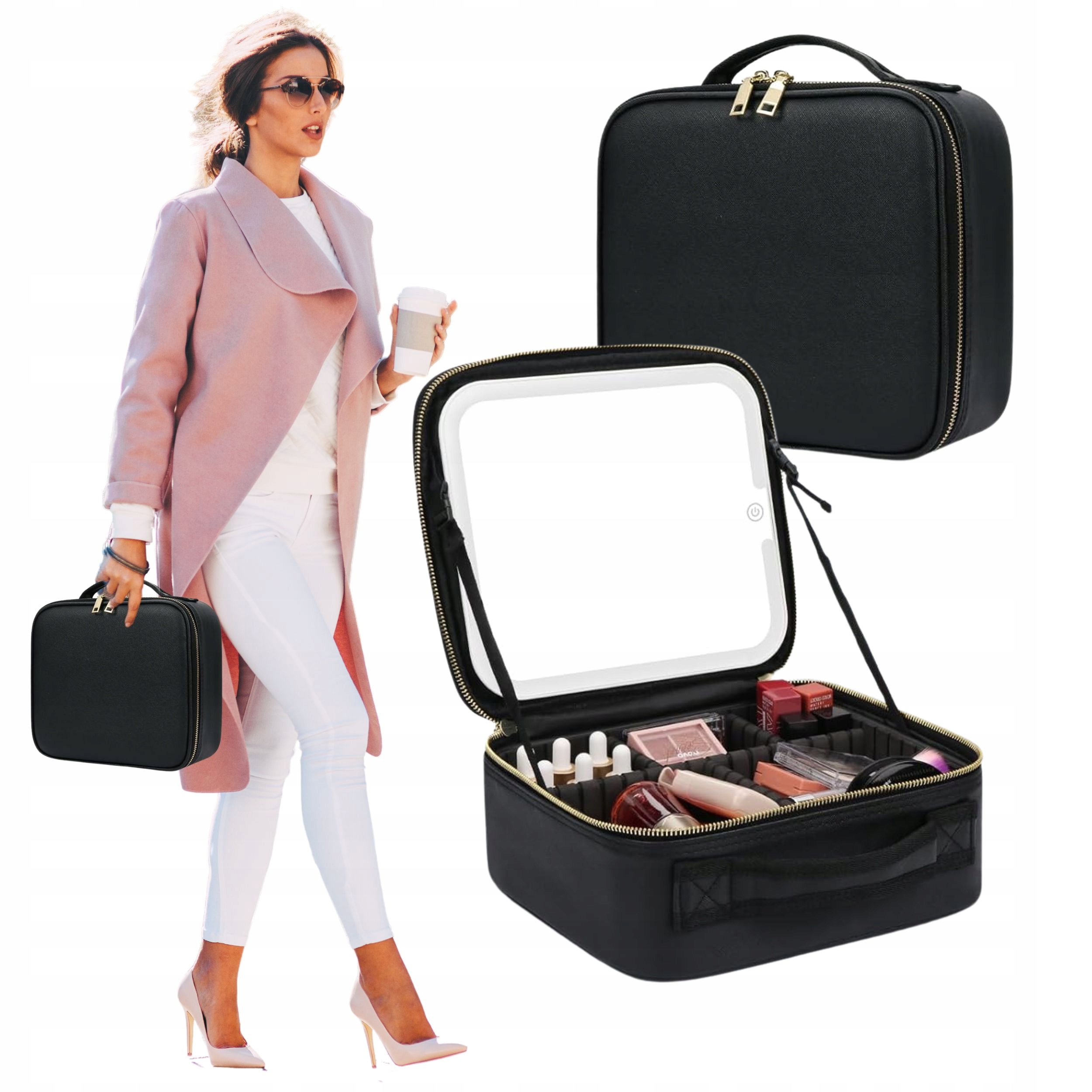 Kosmetická Taška Kufřík Organizér Na Kosmetiku Velká s podsvíceným zrcátkem