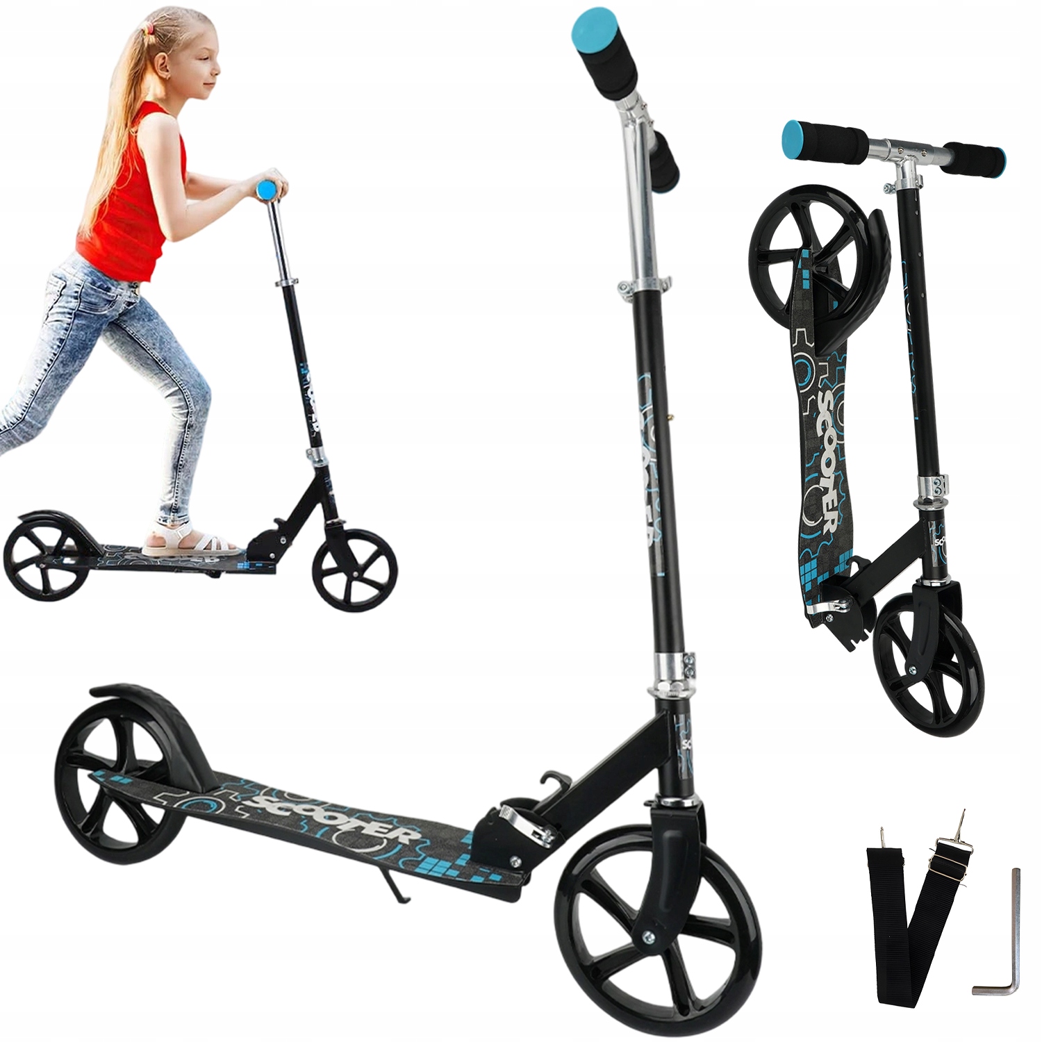 Hulajnoga Dwukołowa Dla Dzieci Do Użytku Na Zewnątrz Czarna Składana