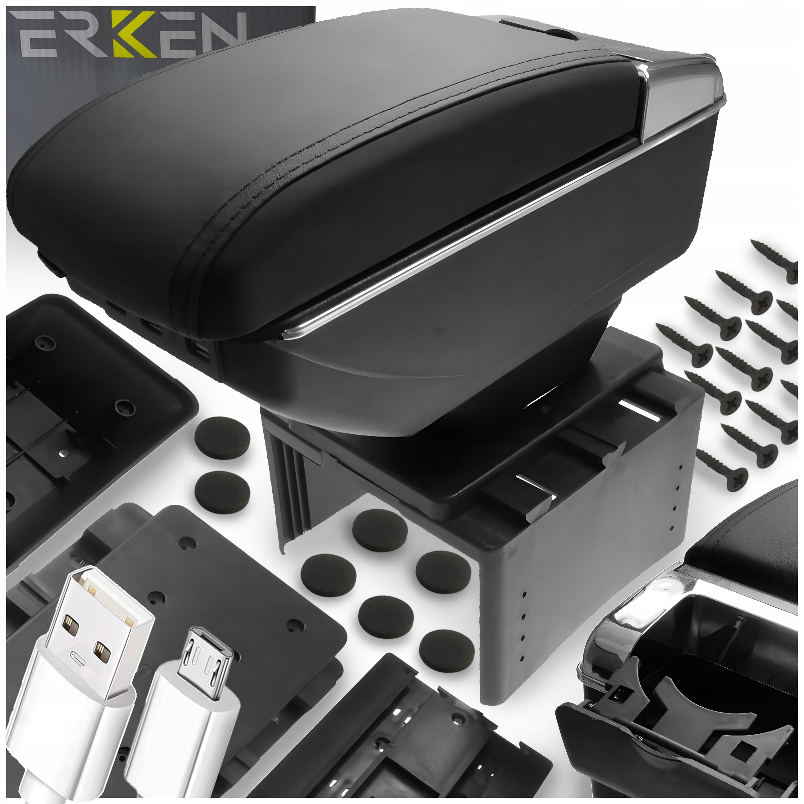 Univerzální loketní opěrka 7 x Usb s úložným prostorem, černá, do auta