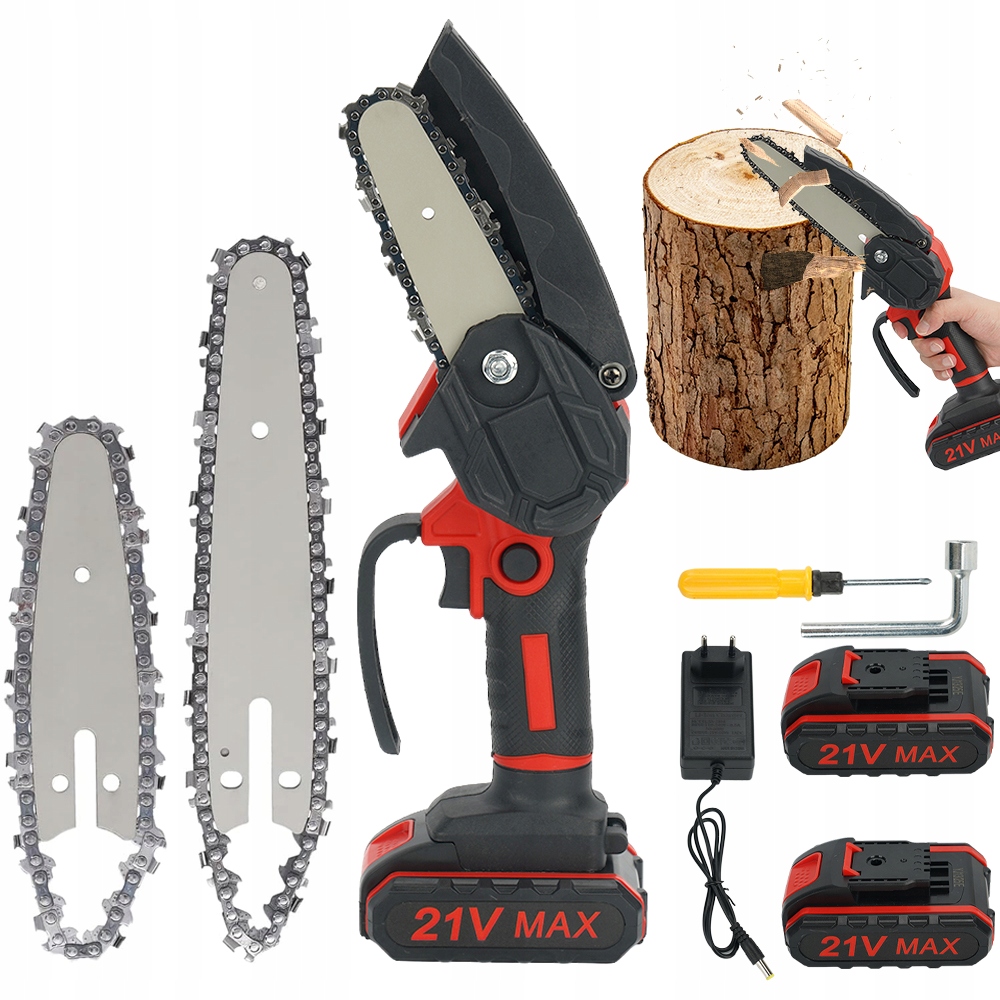 Ruční řetězová pila s 2 bateriemi a bezpečnostním zámkem