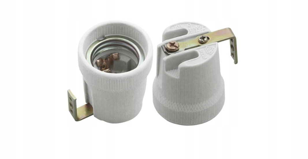 oprawka ceramiczna porcelanowa E27 z uchwytem, blaszką montażową 400 sztuk