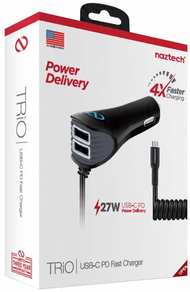

Naztech TRiO Car Carger 5,4A 27W Usb-c 3A; 2xUSB