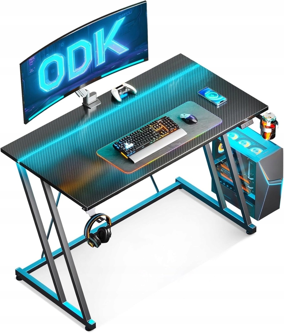 Herný stôl Odk 120 cm Rgb držiak na pohár háčik na slúchadlá