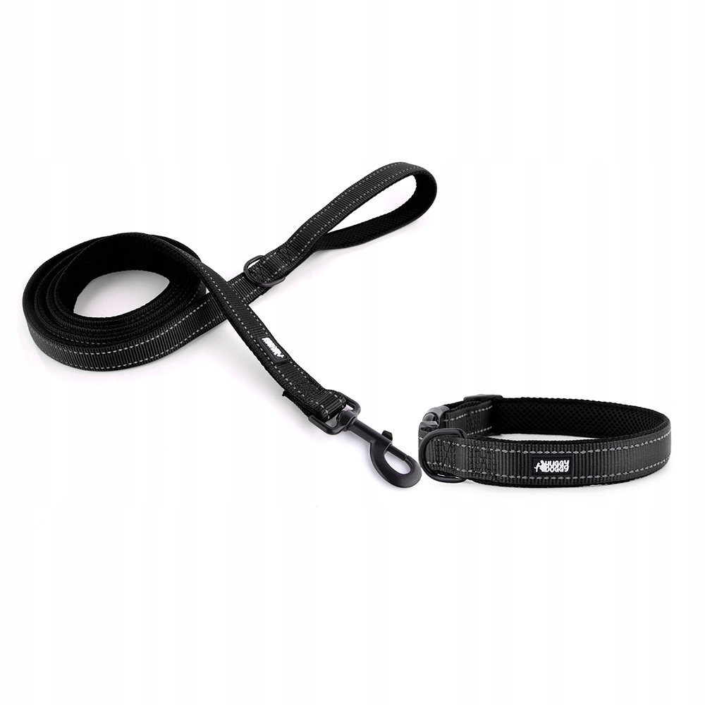 Levně Vodítko a obojek pro štěně Černý komplet pro malého psa Huggy Doggy Xs