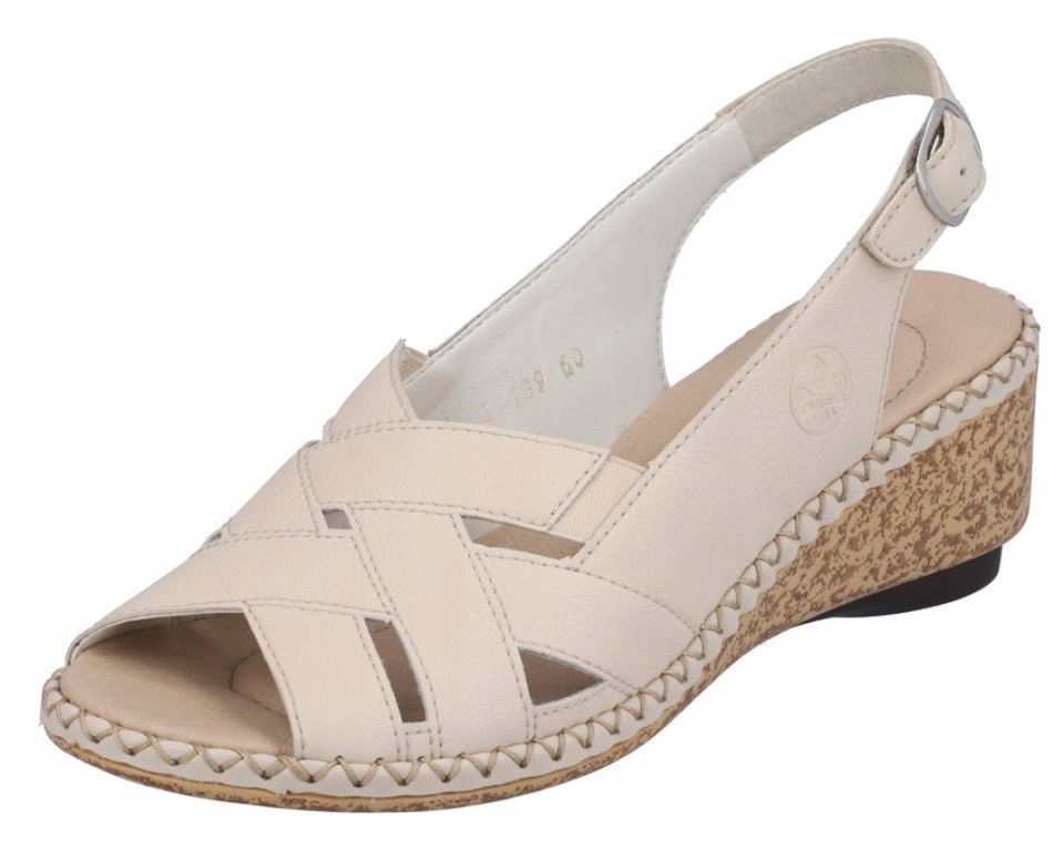 Rieker 66189-60 vel.38 béžové kožené sandály na klínku
