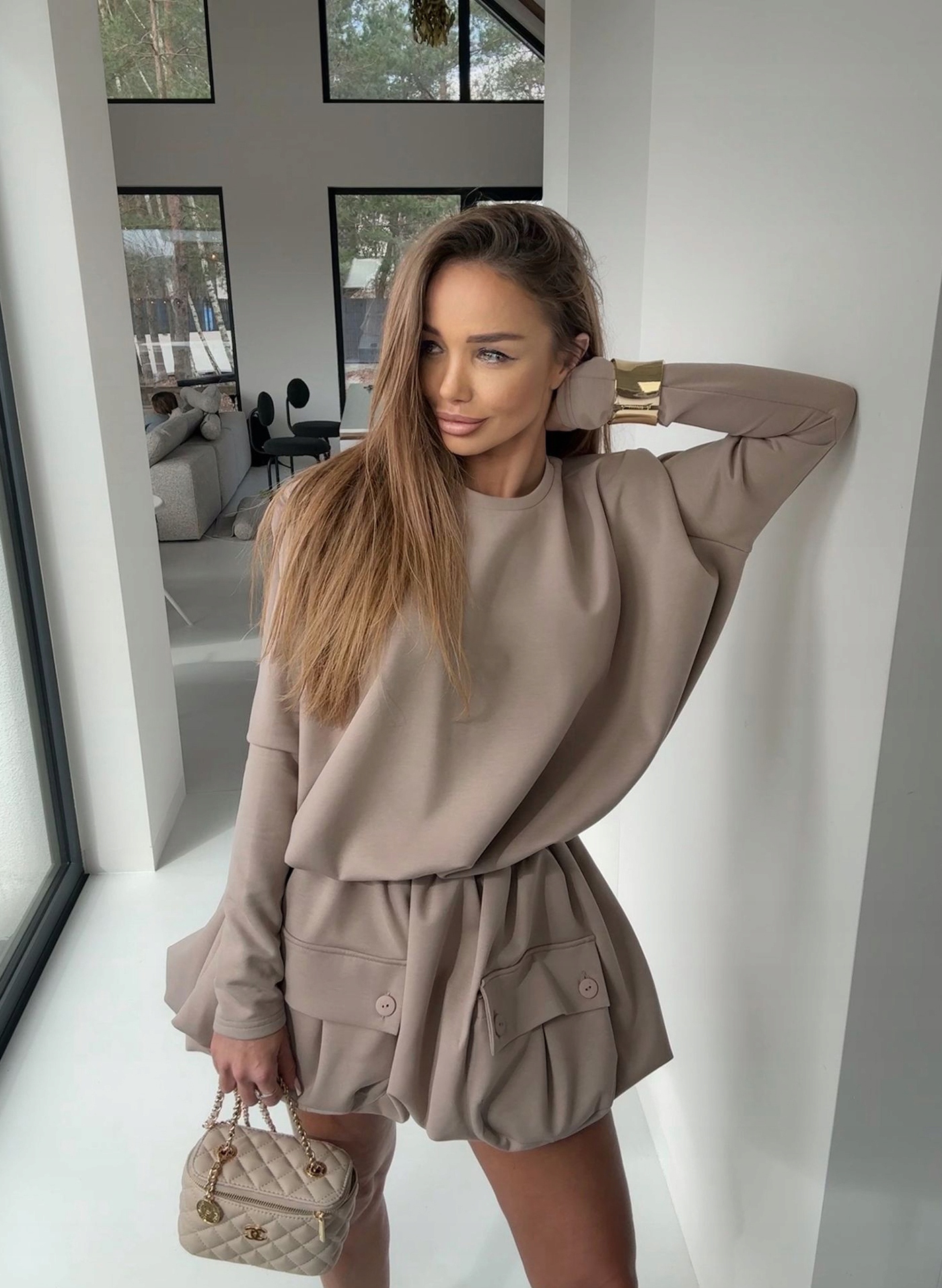 Hnědý dámský komplet sukně mikina Mono Pure Agatha Studio One Size