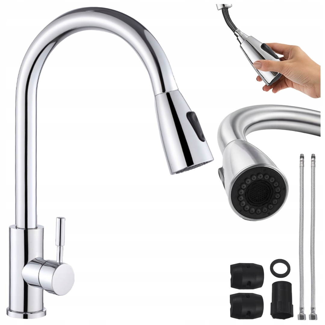 Kuchyňská Baterie S Výsuvným Výtokem Stojící Na Desce, Chrom, Selena