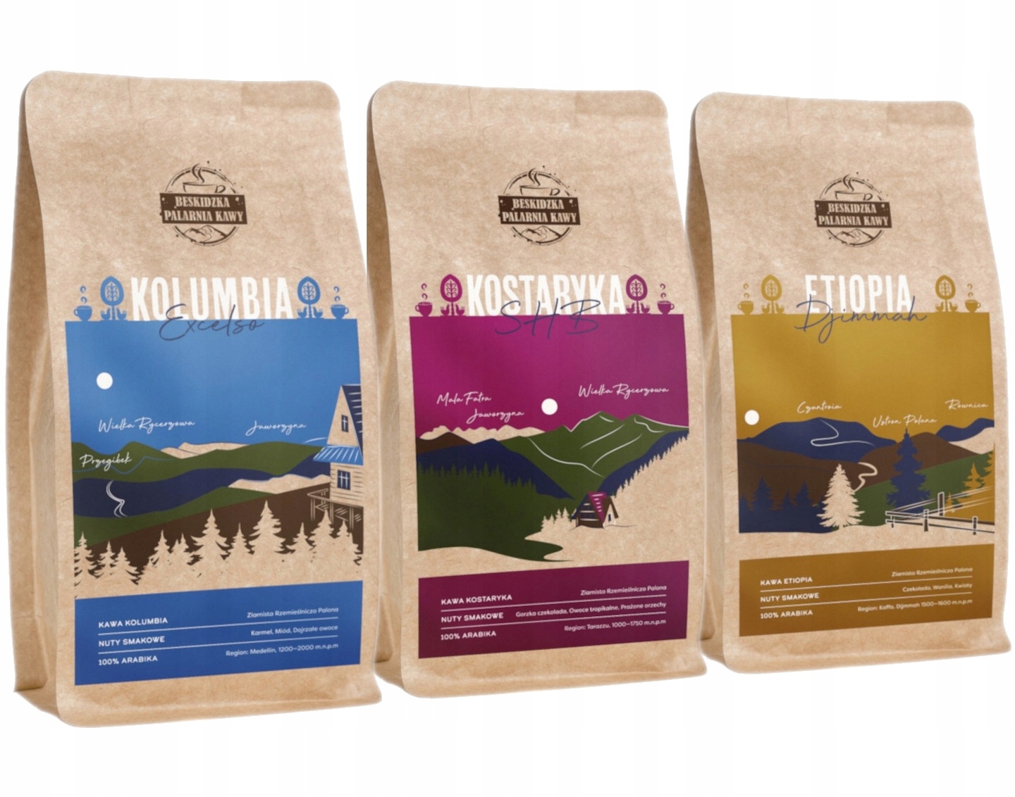 Kawa Ziarnista Kolumbia Kostaryka Etiopia 3X 250g 100% Arabica Speciality