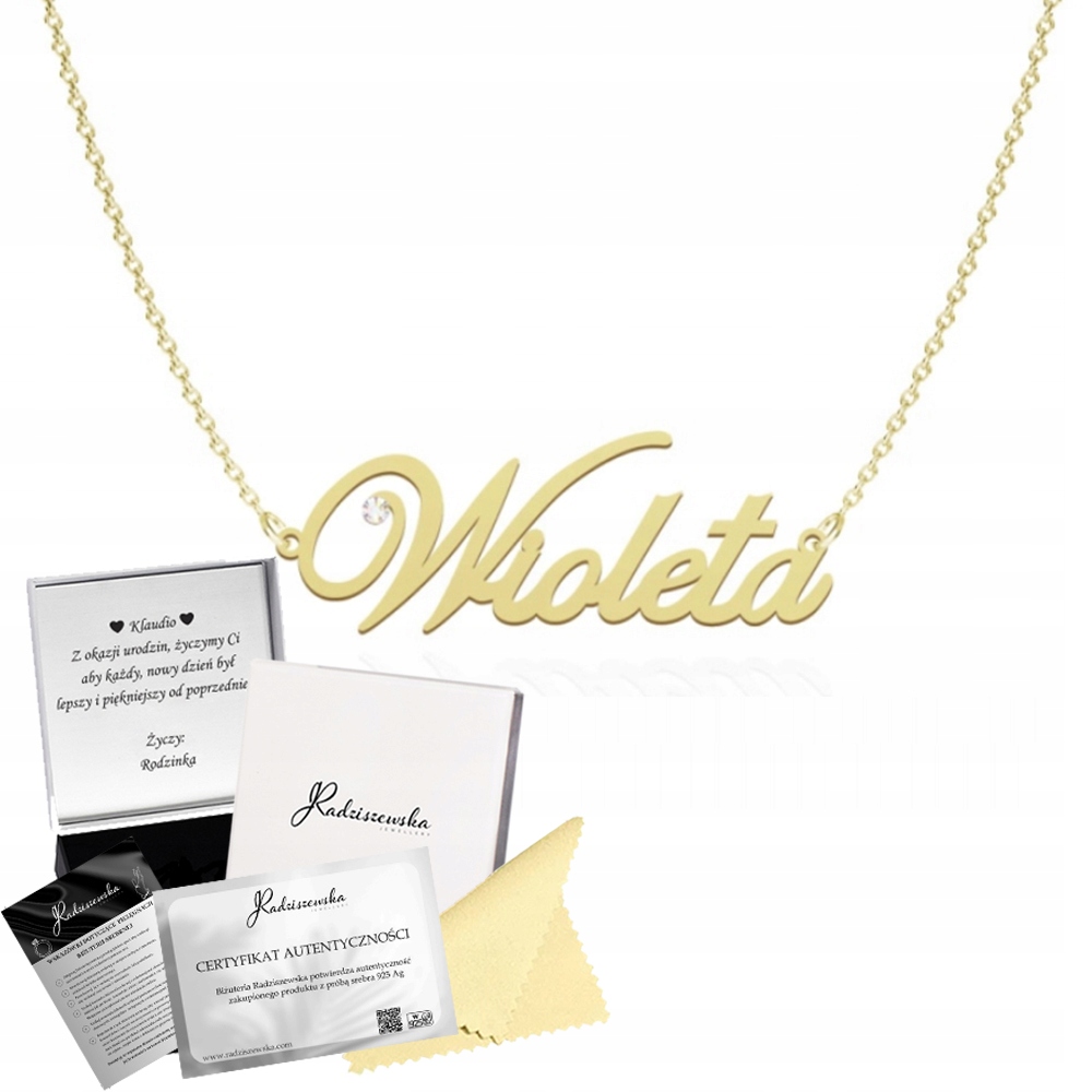 Zlatý náhrdelník s jménem Wioleta Řetízek Stříbro 925 Dárek Dedikace