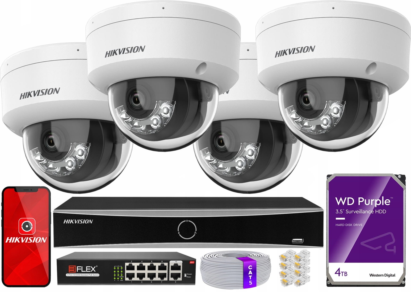 Sada na monitorovanie 4x DS-2CD1183G2-LIUF 8MPx Rekordér DS-7608NXI-K1 4TB