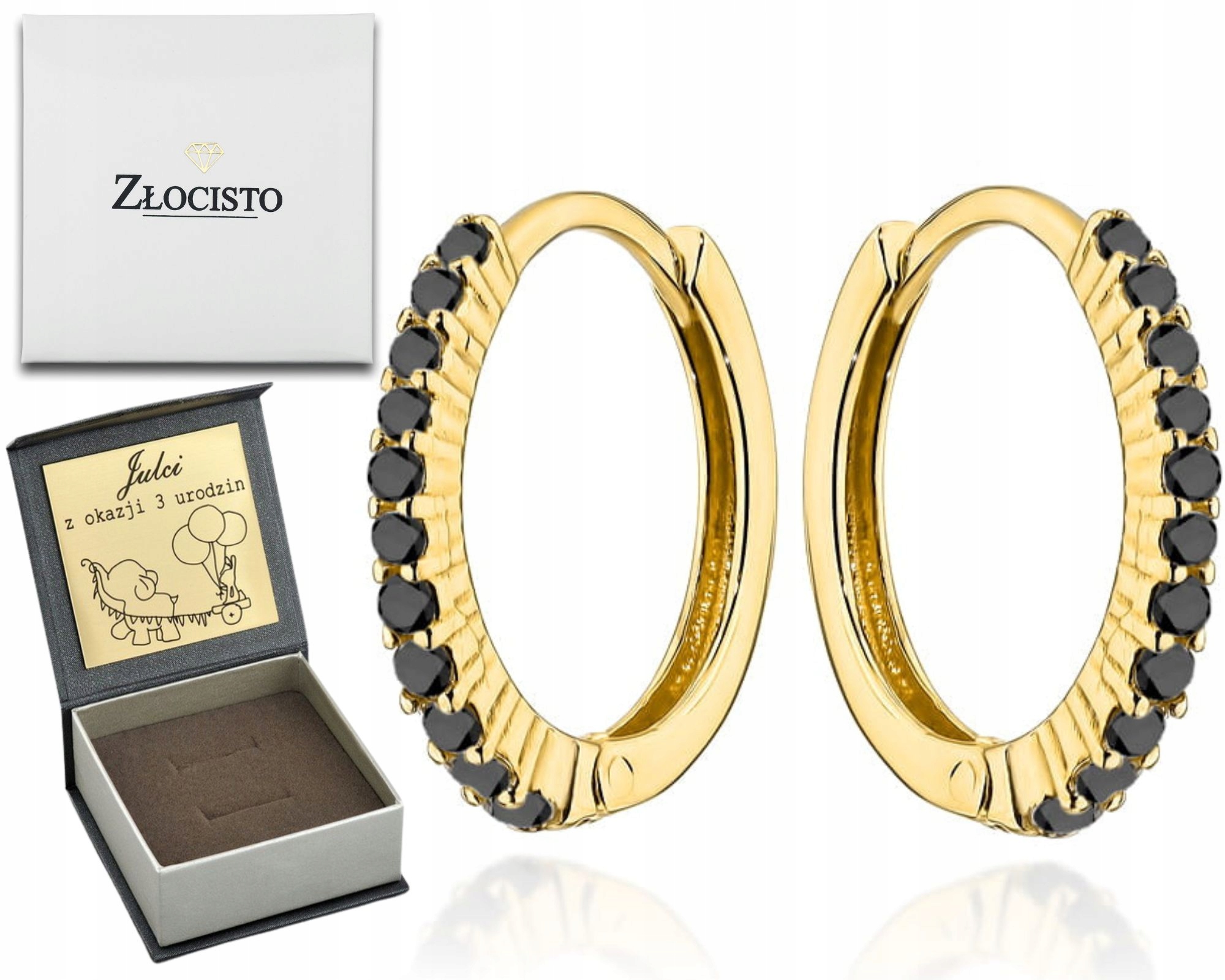 Zlaté Náušnice S Černými Kameny Na Kreolu 585