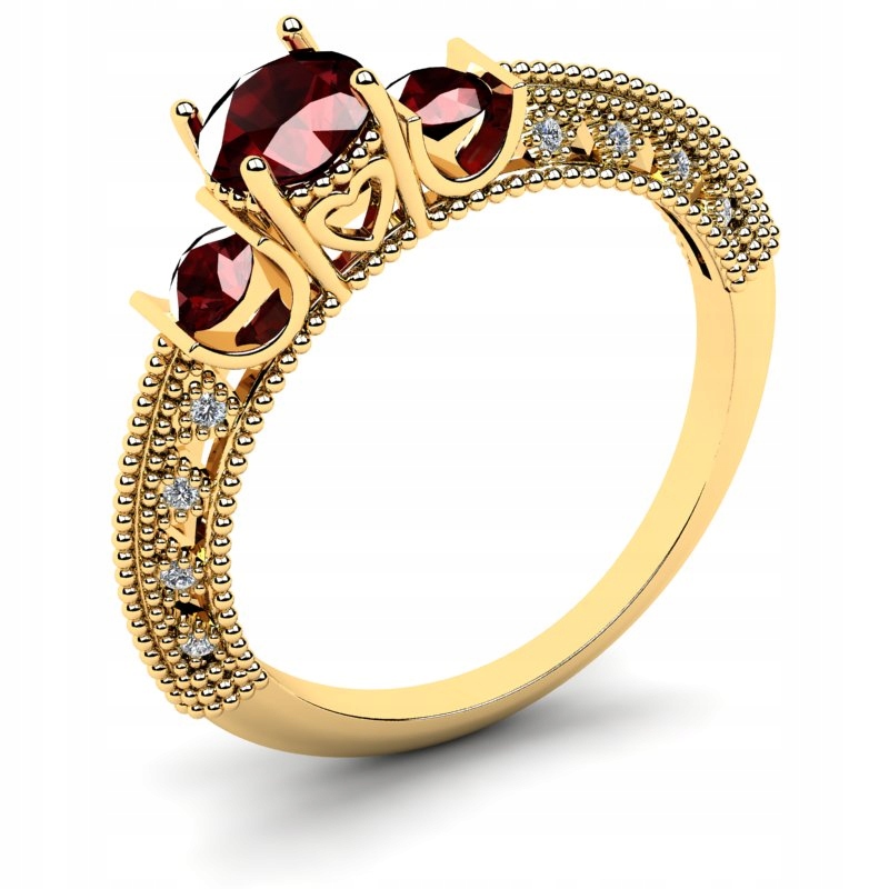 

Pierścionek Złoty Królewski Z Bordowymi Cyrkoniami