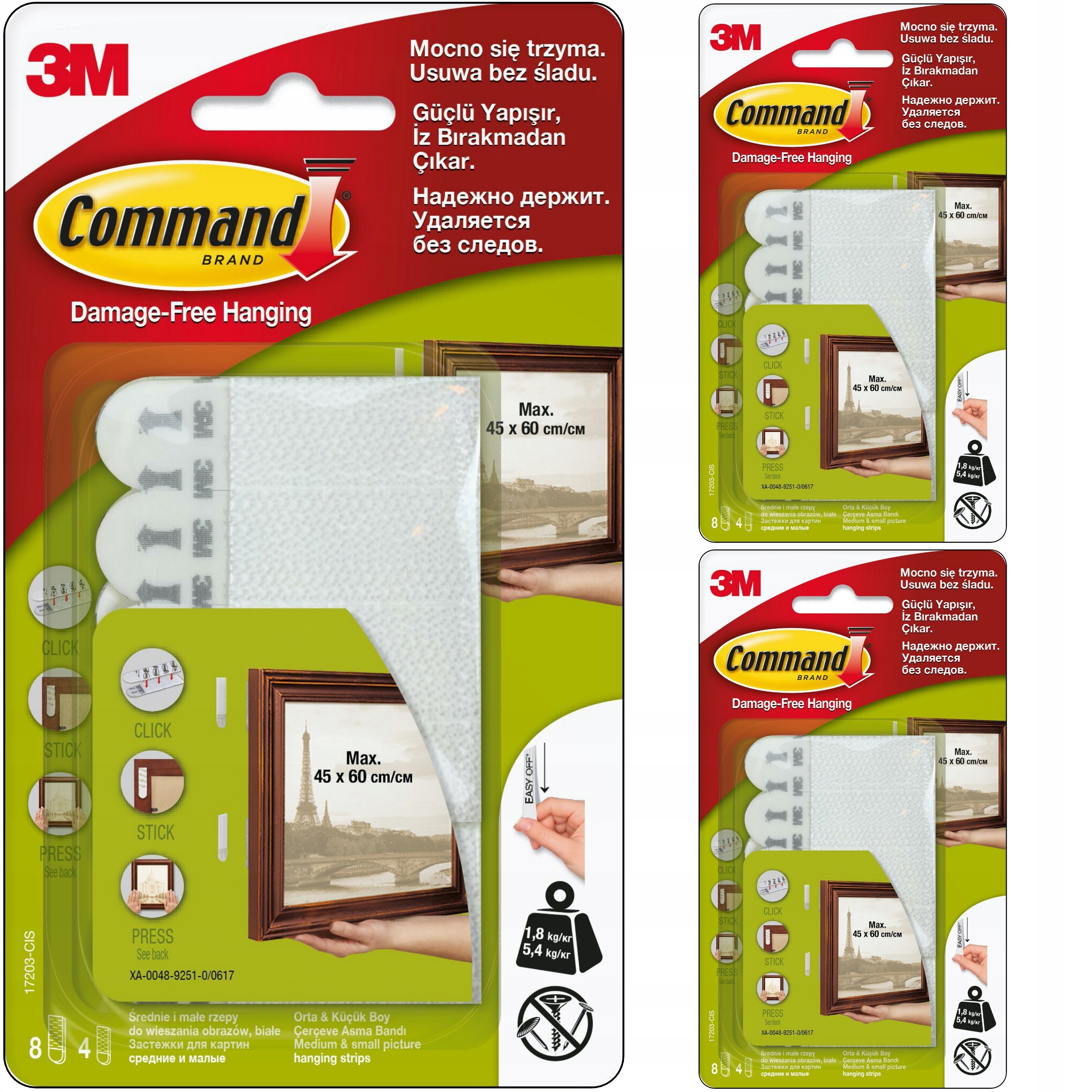 Command na suchý zip pro zavěšení obrazů bez vrtání, střední a malé, sada 72 s