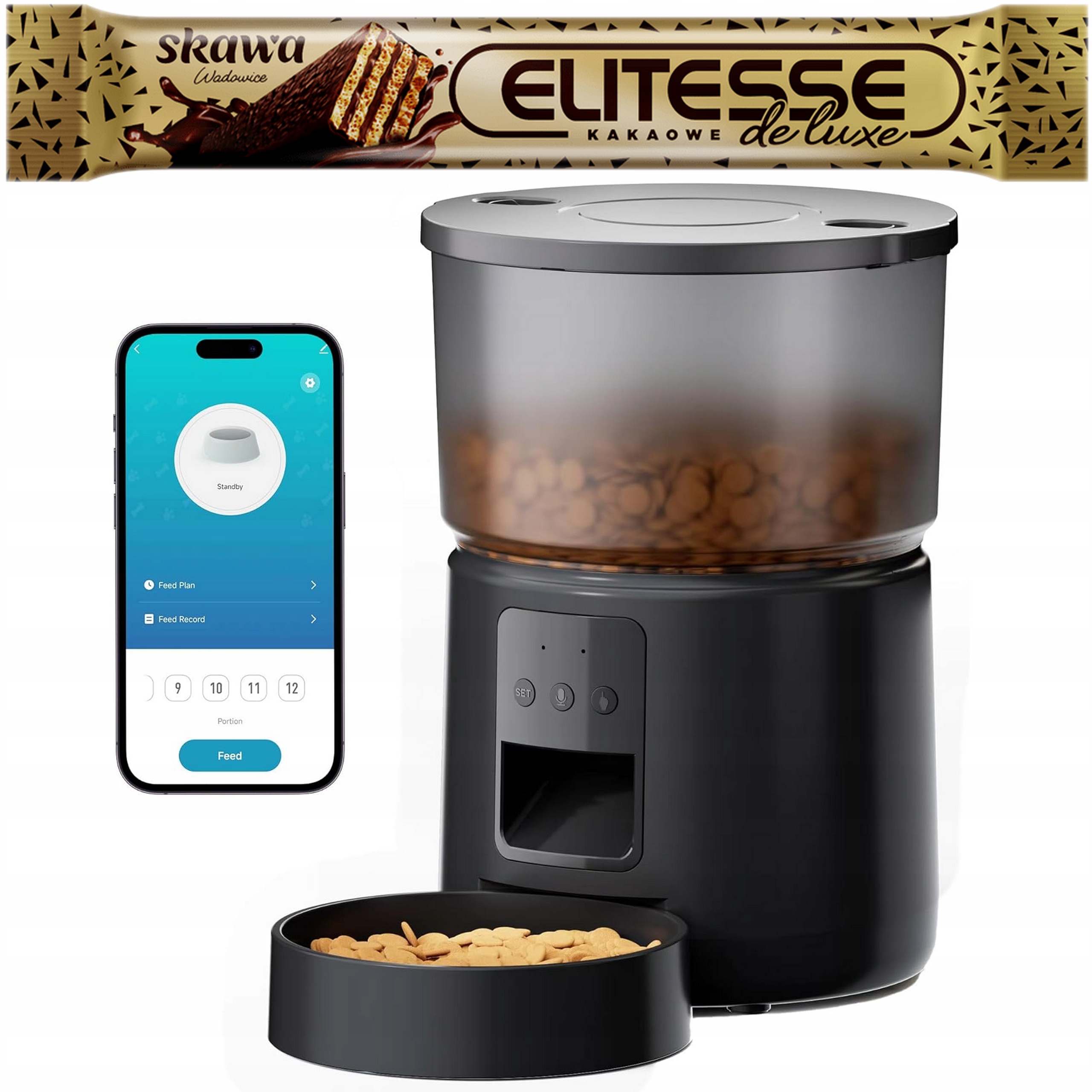 Levně Bemoony Automatický podavač krmiva pro psy a kočky WiFi 24G 5G Černý