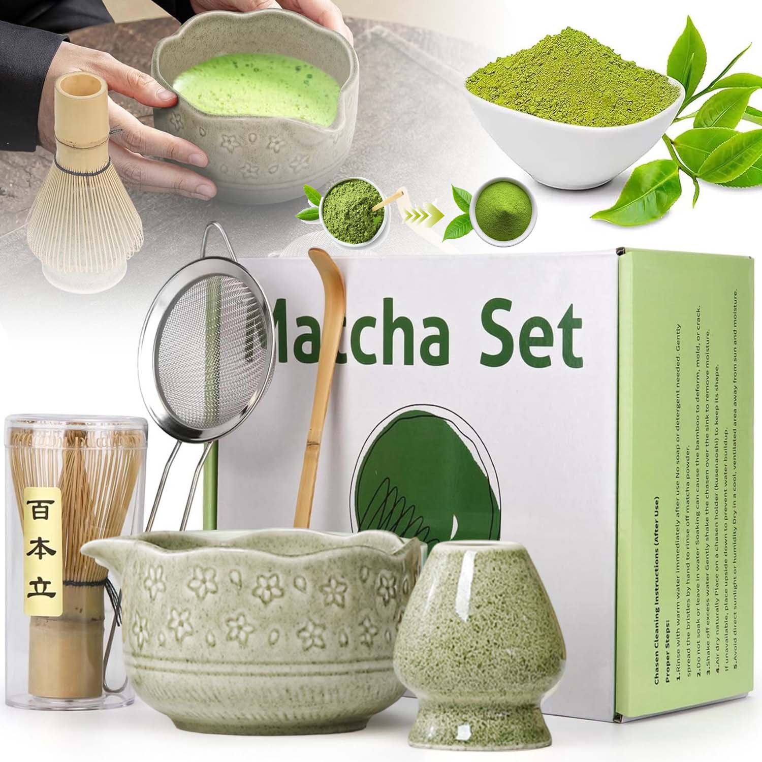 Zestaw Do Herbaty Matcha Bambusowe Narzędzie Do Matchy Z Czarka/łyżką 5SZT