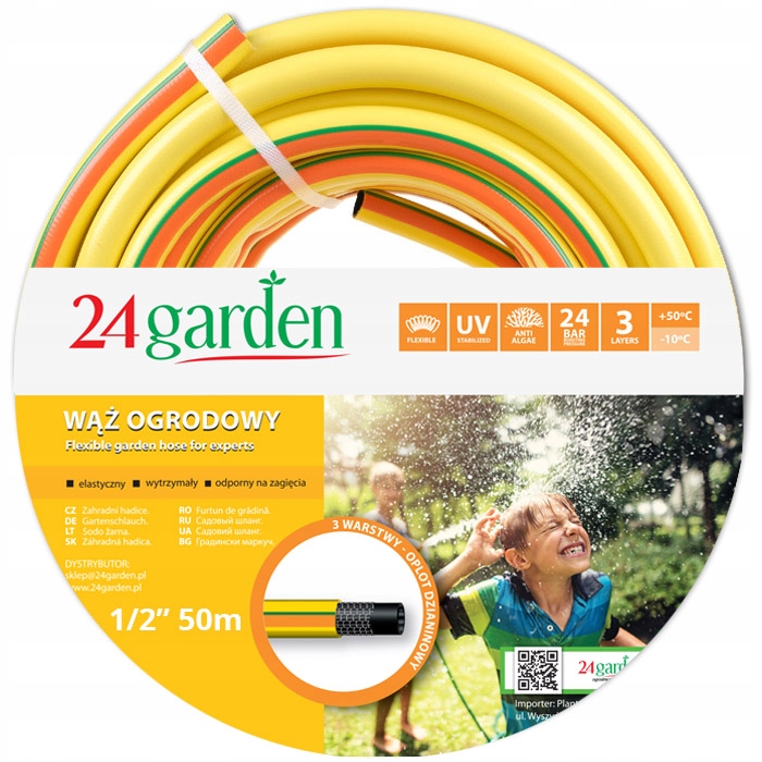 Wąż Ogrodowy Do Podlewania Ogrodu Trawnika 3 Warstwy Ogrodniczy 1/2'' 50m