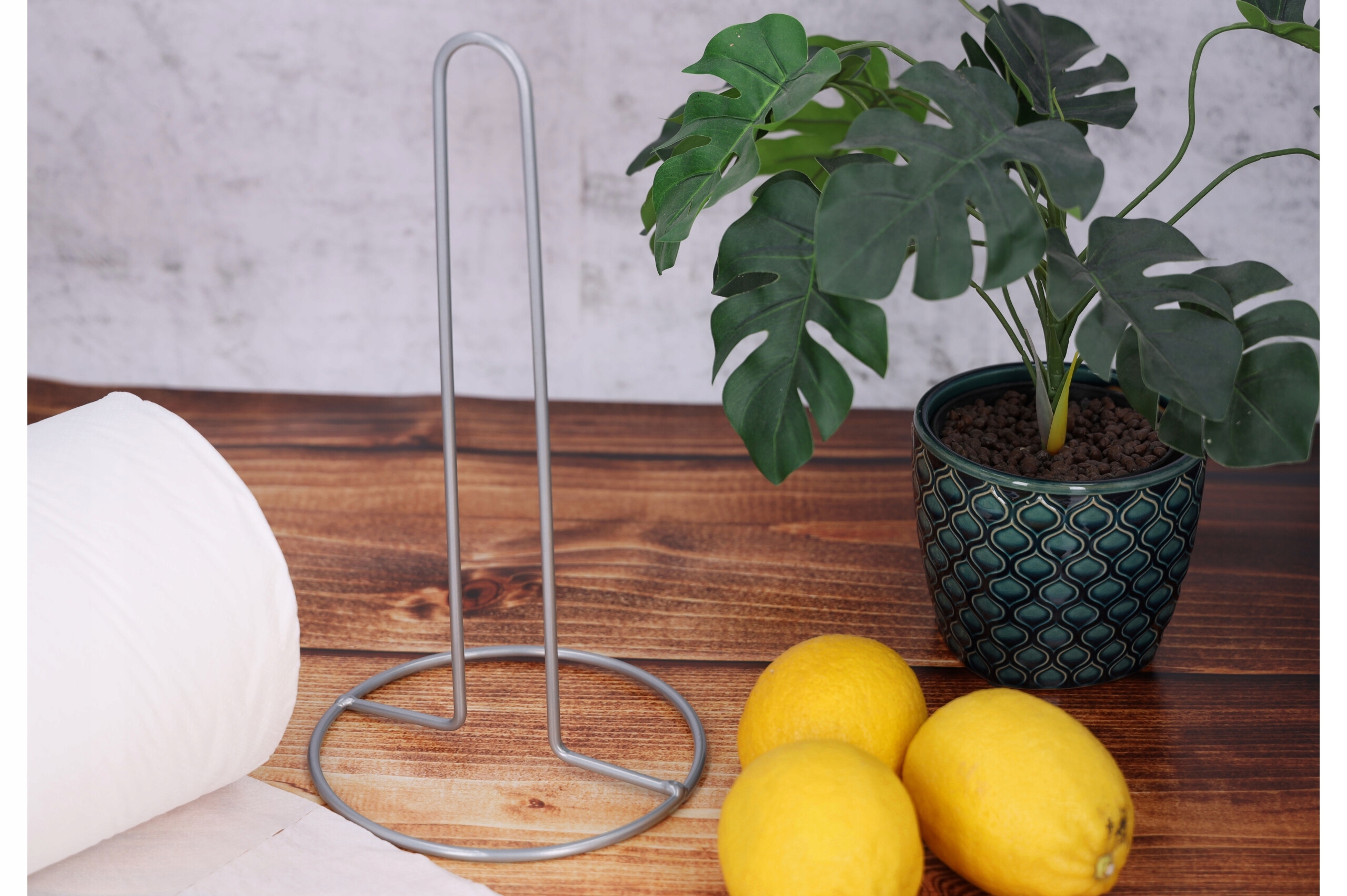 STOJAK NA RECZNIK PAPIEROWY metalowy srebrny uniwersalny do kuchni LOFT Długość/wysokość 30 cm