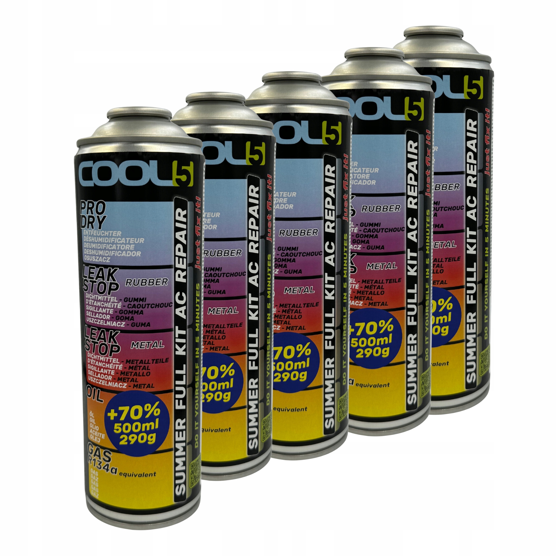 5x GAZ DO NABICIA KLIMATYZACJI AUT R134A/R12 CZYNNIK COOL5 5W1 0,5l